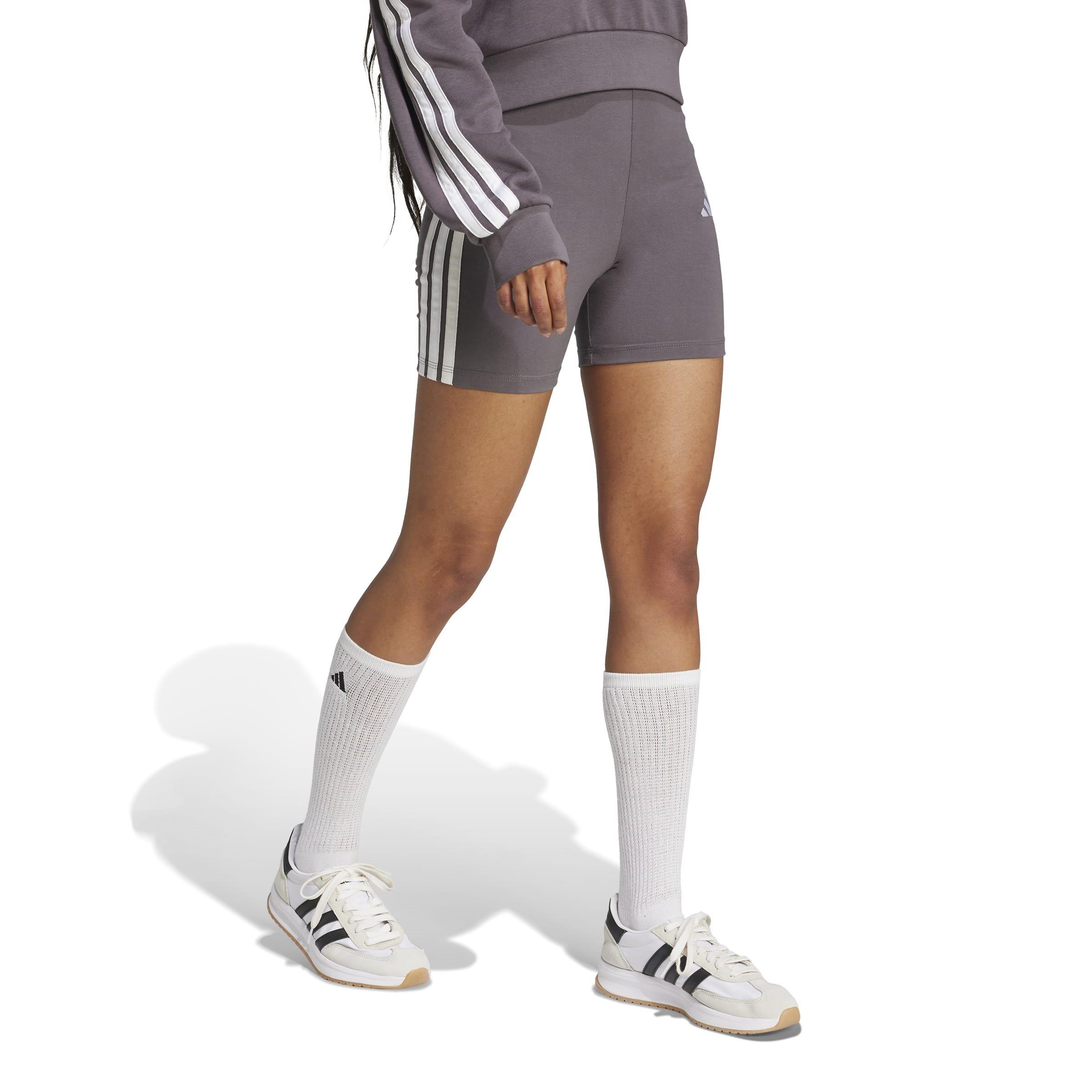 Cinzento Listrado/Branco - adidas - Essentials 3-Stripes Biker Shorts Womens - 4