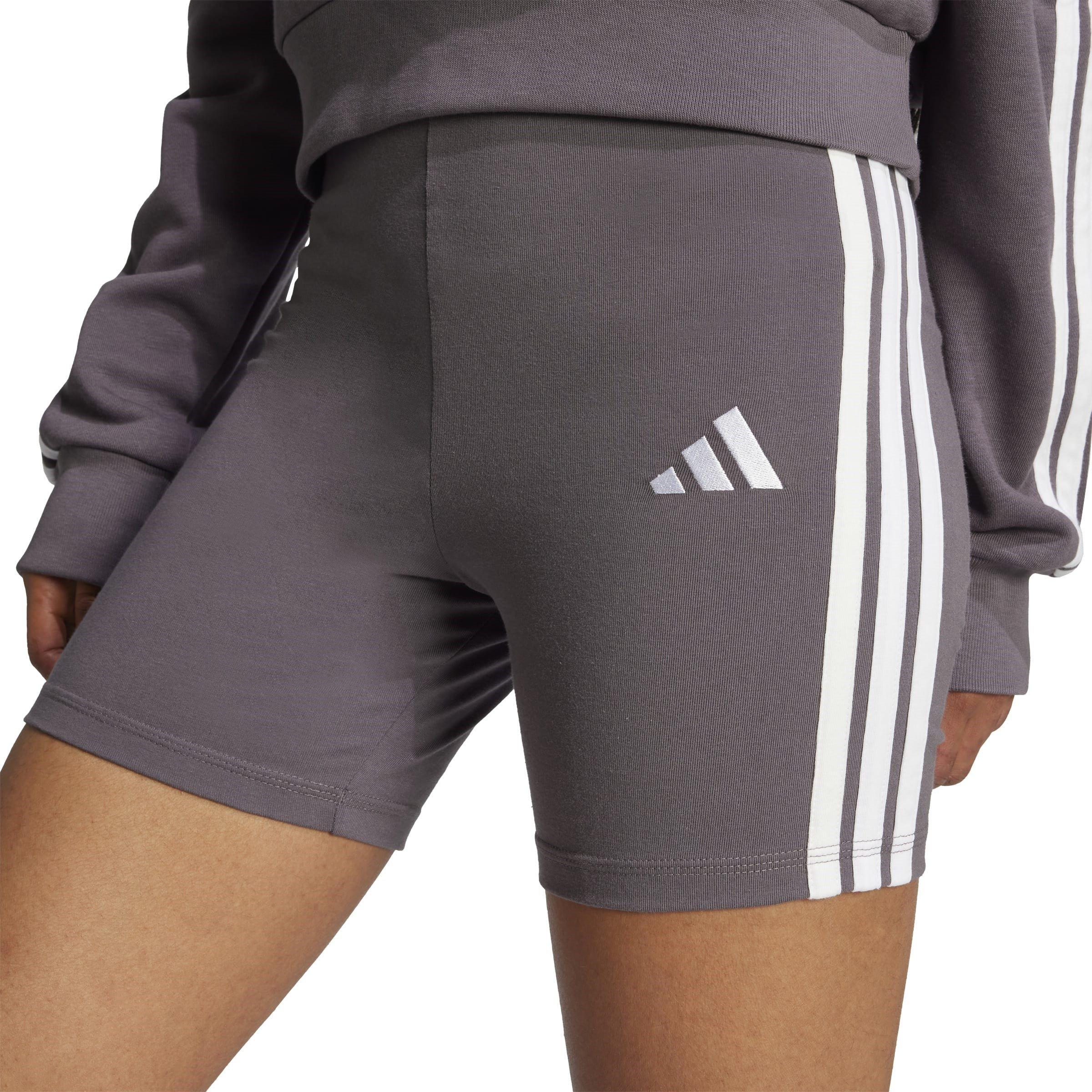 Cinzento Listrado/Branco - adidas - Essentials 3-Stripes Biker Shorts Womens - 5
