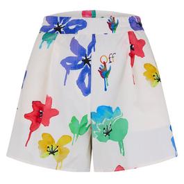 Off White Floral Print Shorts