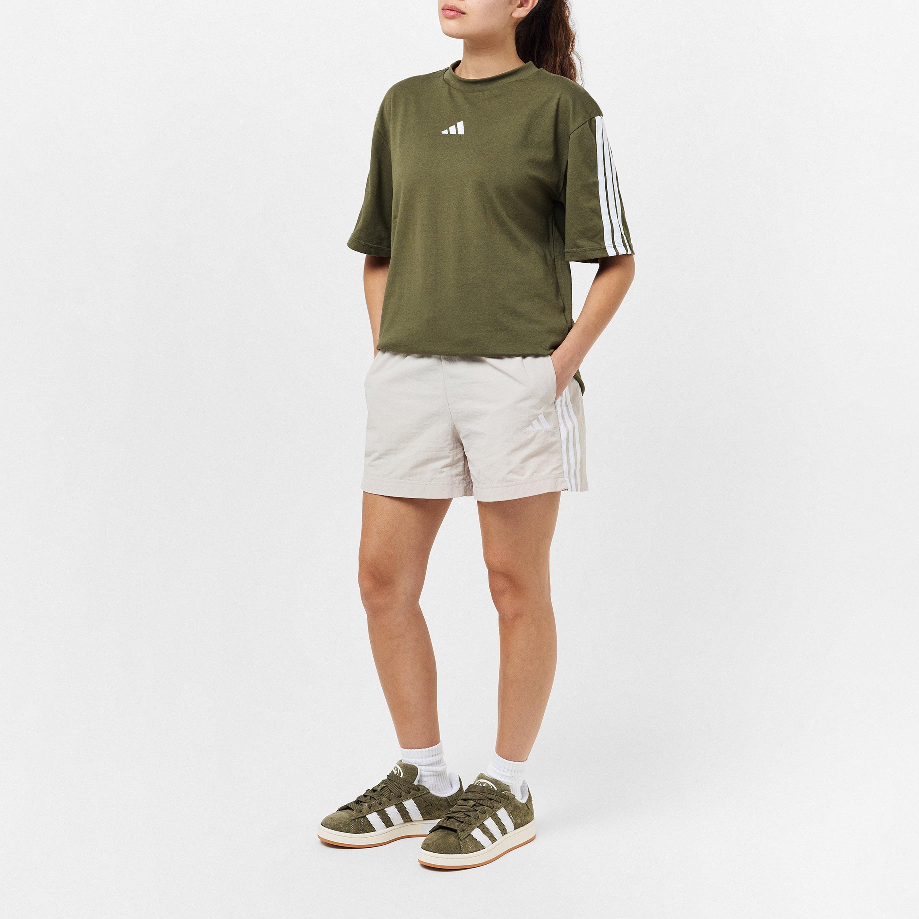 Beige - adidas - Essentials 3-Stripes Lifestyle Woven Shorts Womens - 7