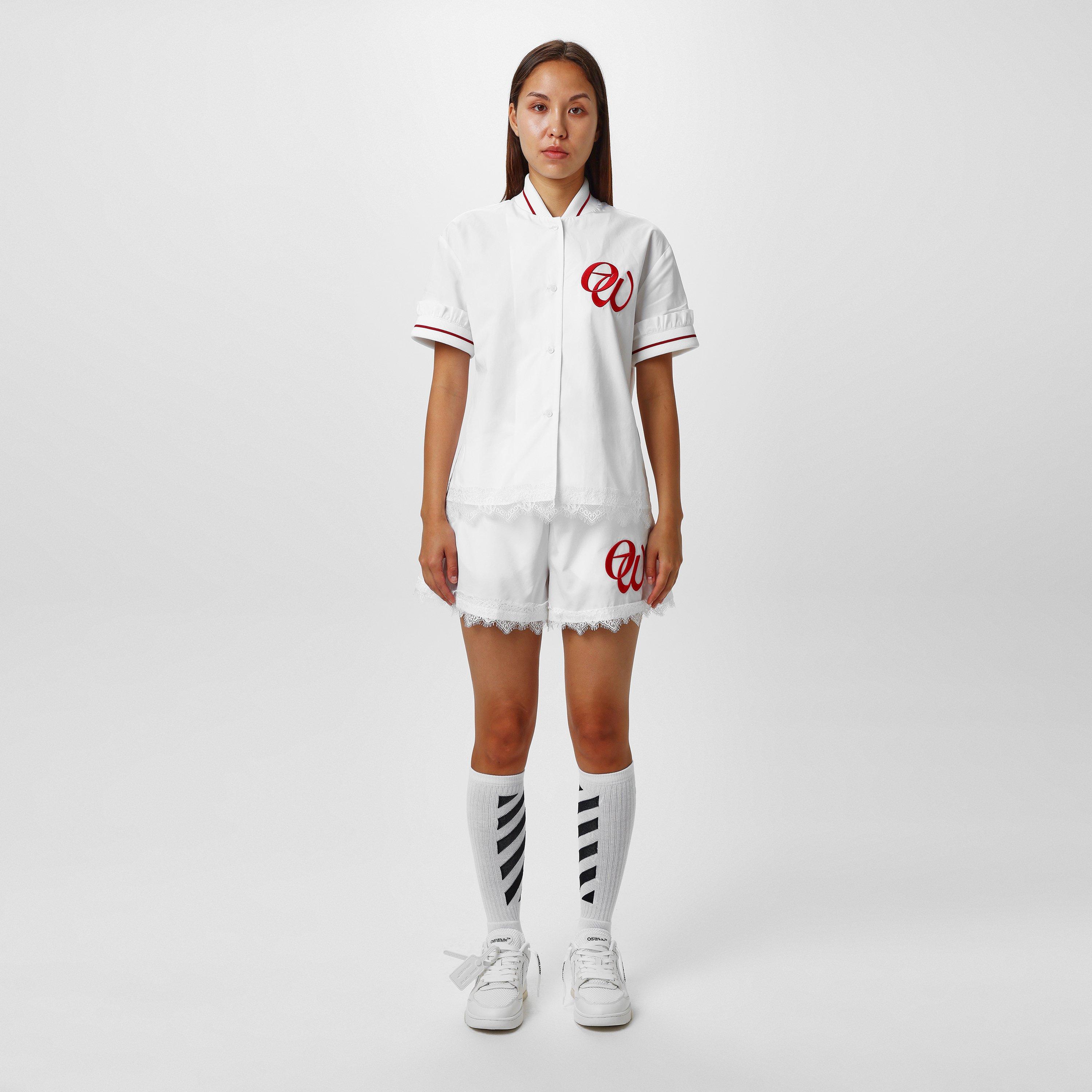 White - Off White - Women's Embroidered Baseball Shorts, Design - 4