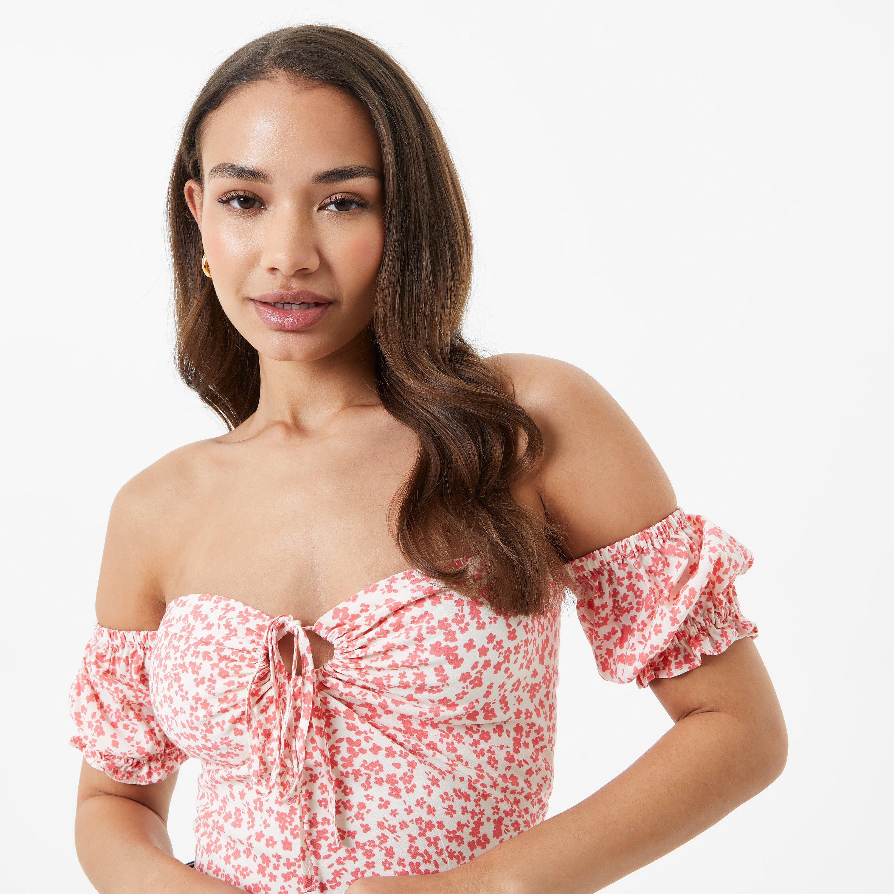 Pink Print - Jack Wills - Off Shoulder Crop Top - 3