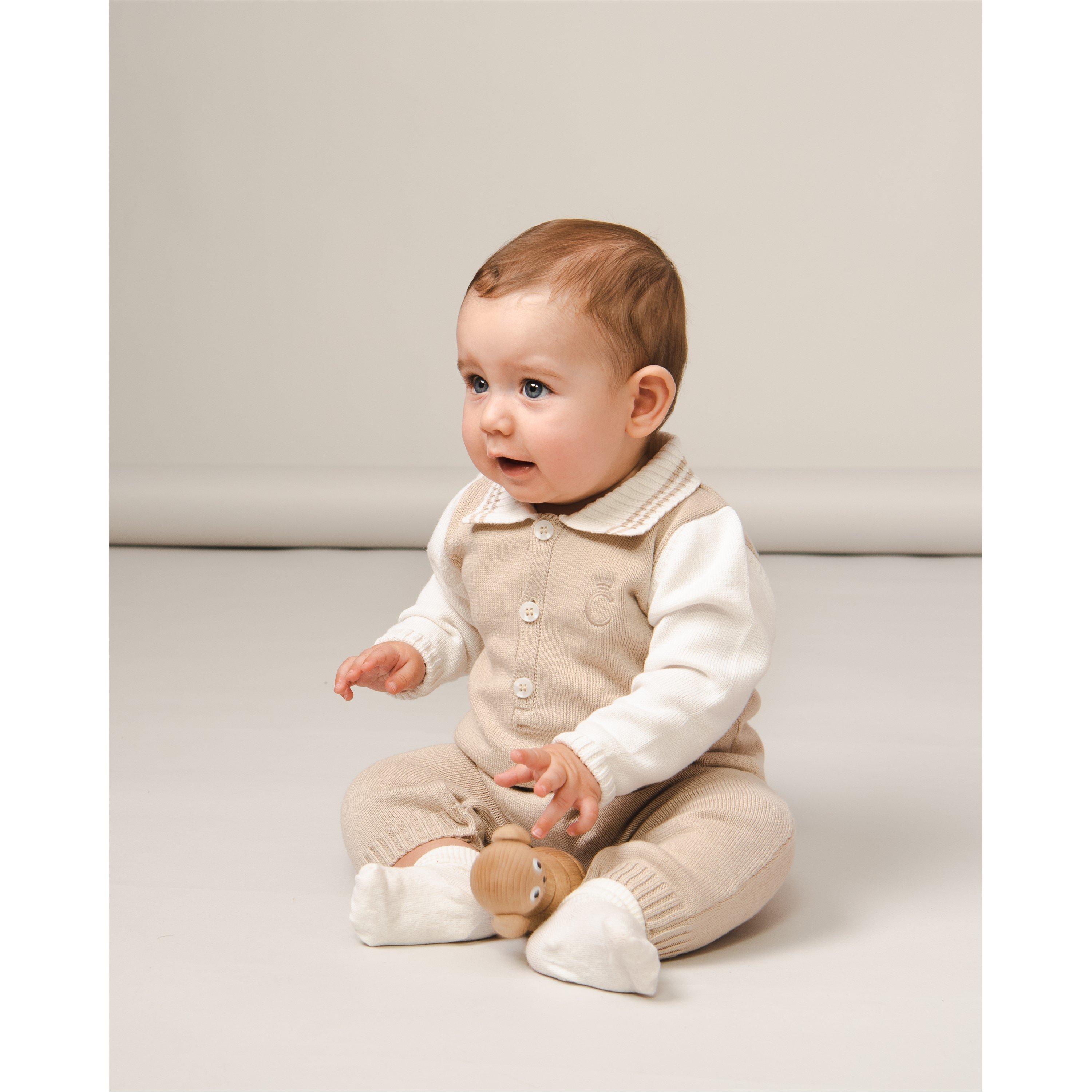 Wht/Beige - Caramelo Kids - Kids' Knitted Polo Onesie - 2