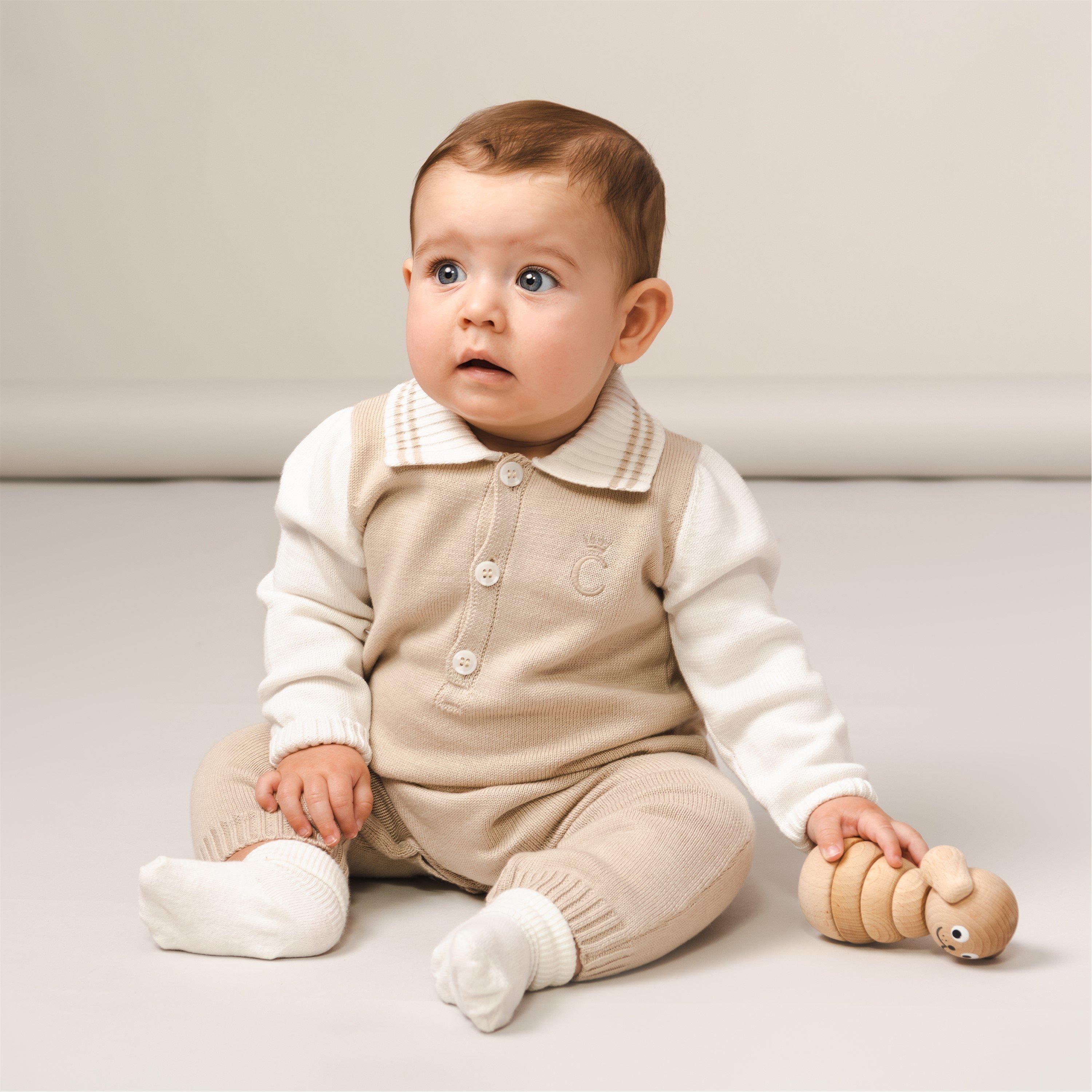 Wht/Beige - Caramelo Kids - Kids' Knitted Polo Onesie - 4