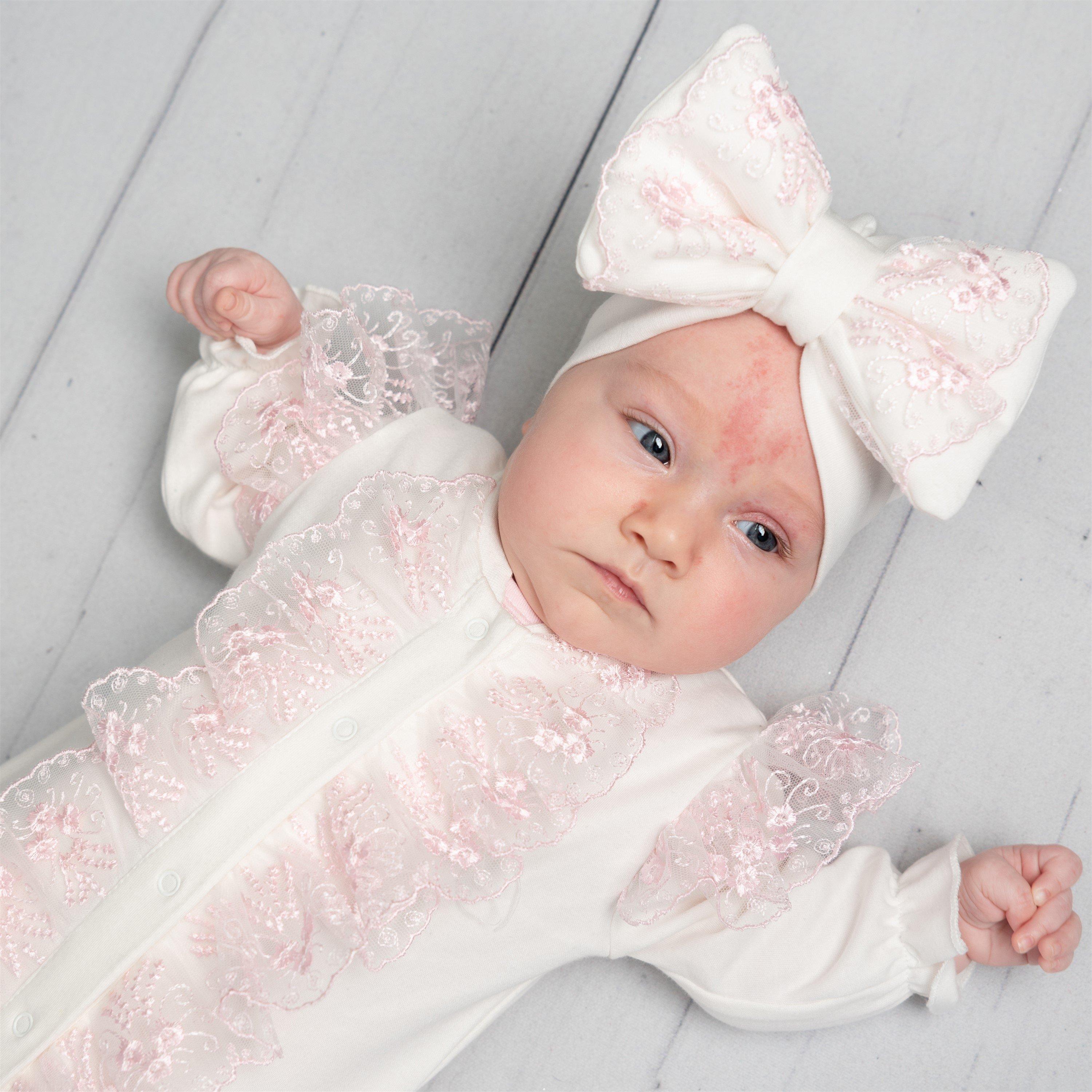 Wht/Pink - Caramelo Kids - Kids' Frill Onesie and Hat - 2