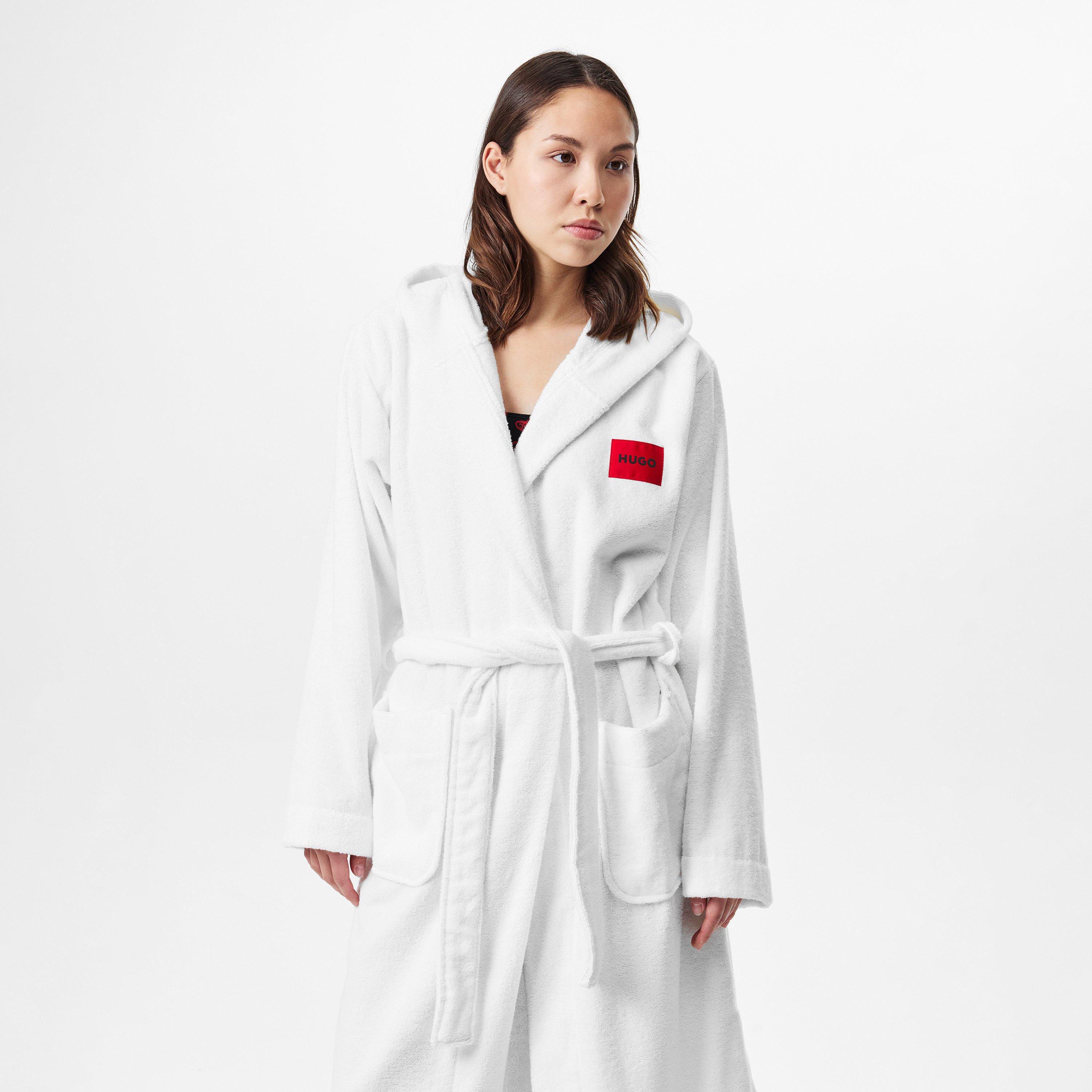 White - Hugo - Cotton Terry Red Logo Dressing Gown - 3