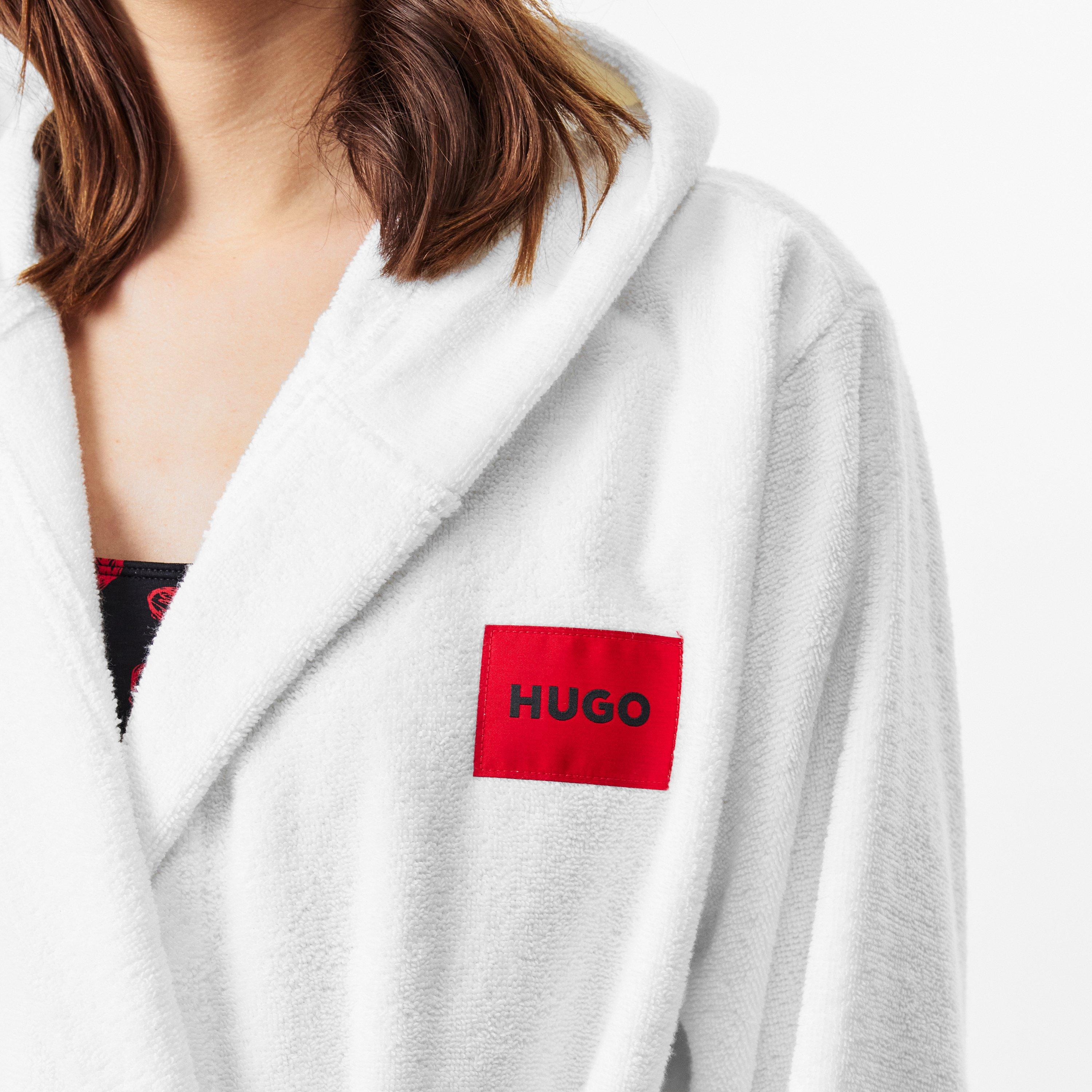 White - Hugo - Cotton Terry Red Logo Dressing Gown - 5