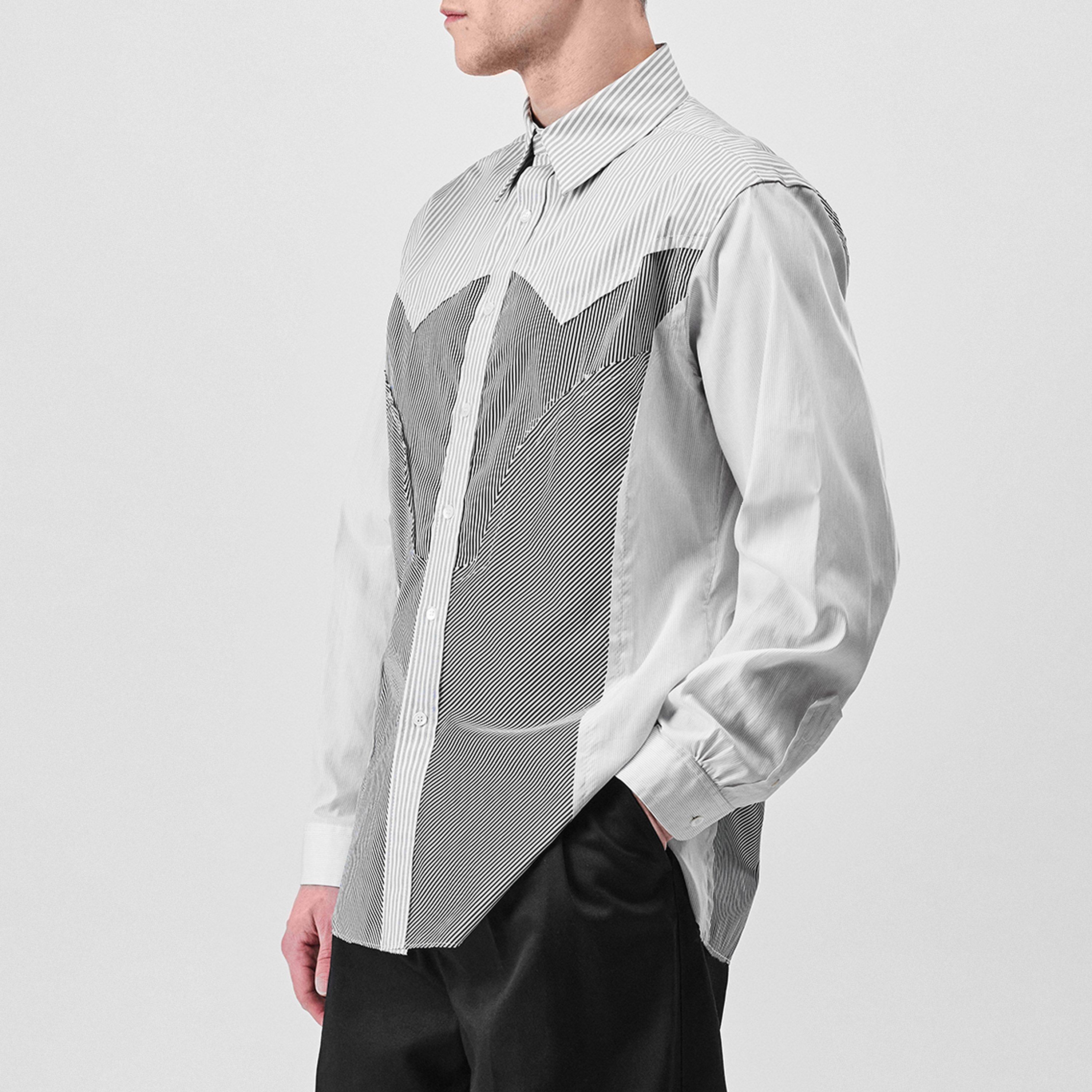 Black - Maison Margiela - Men's Stripe Yoke Long Sleeve Plain Shirt - 2