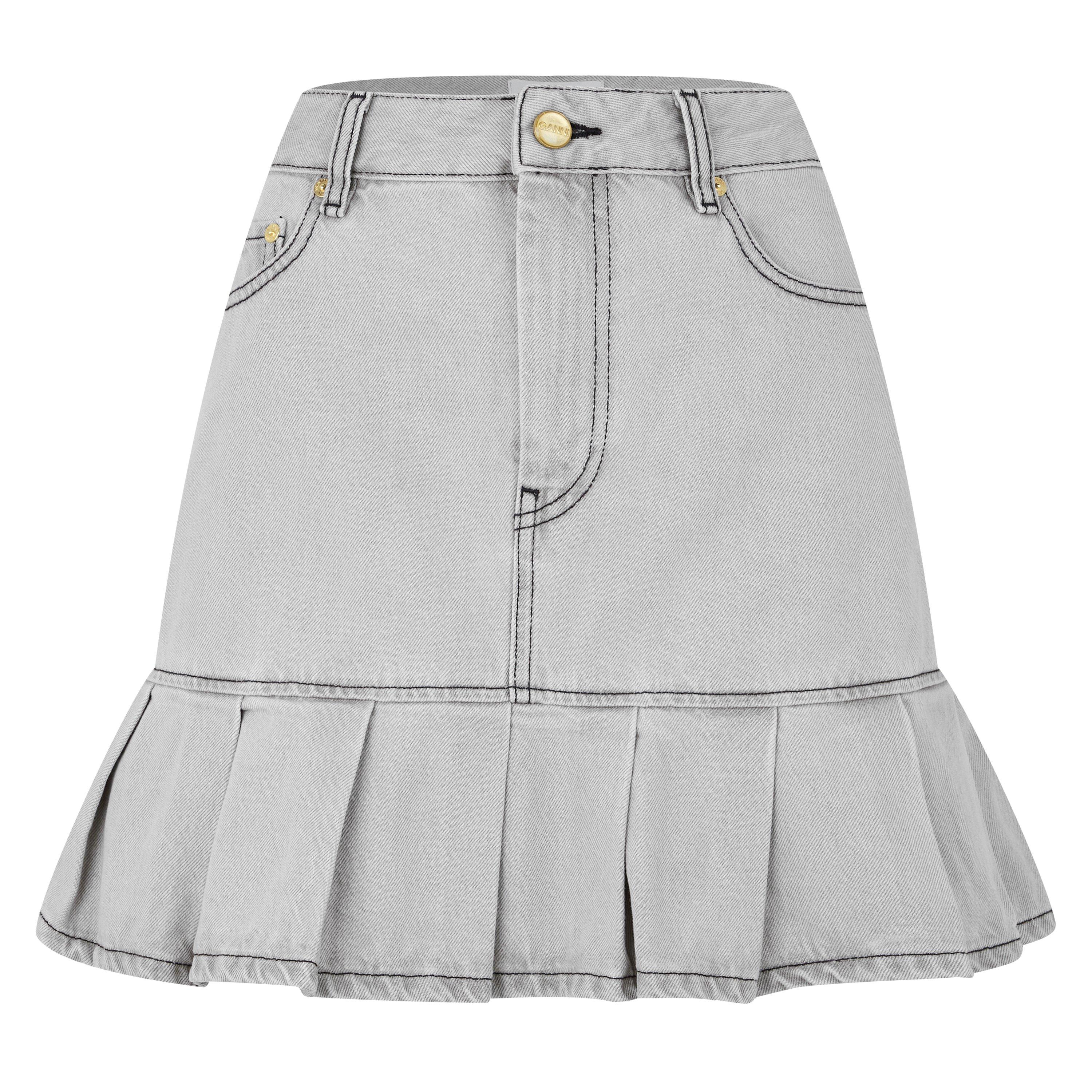 Gray Quill - Ganni - Women's Pleated Denim Skirt - 5