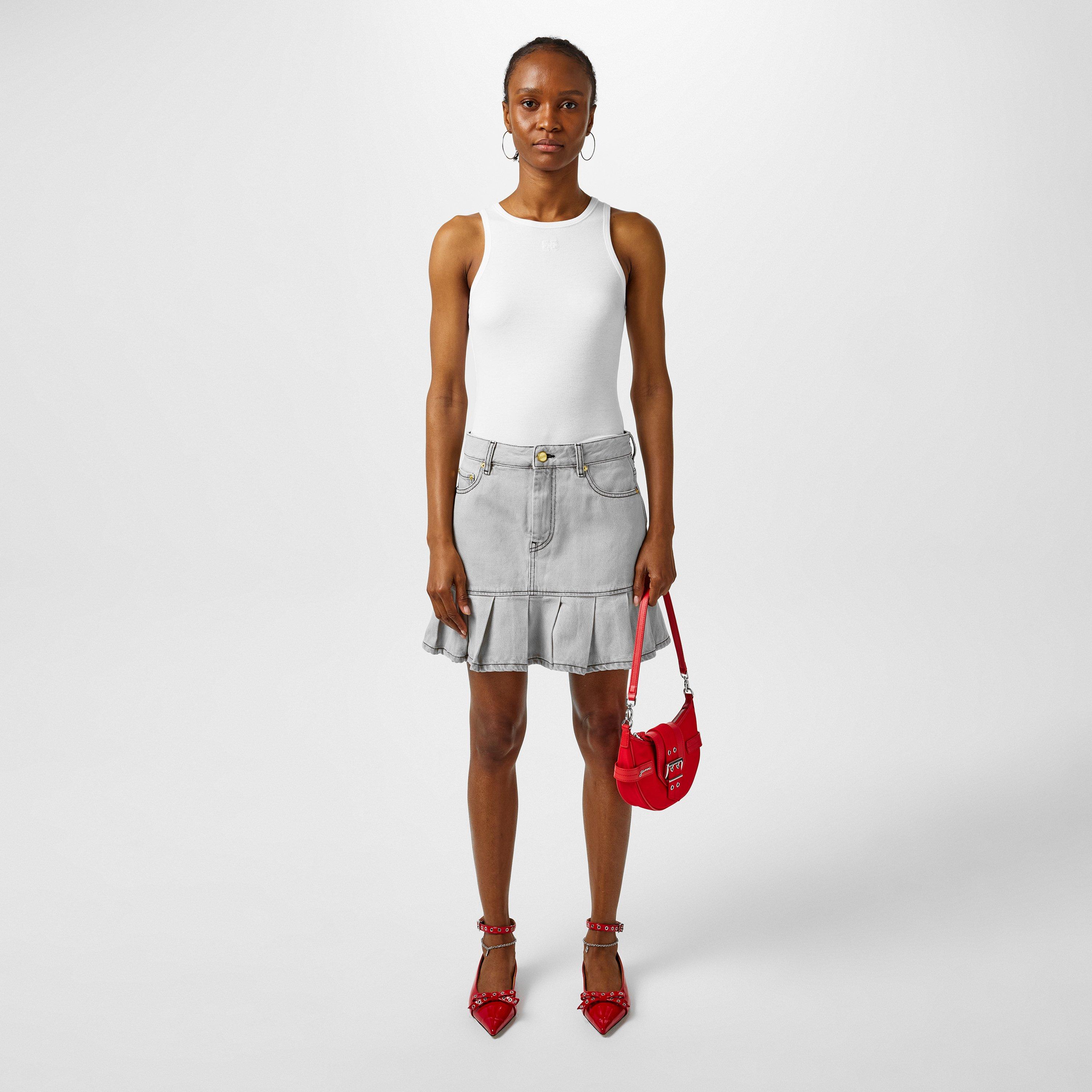 Gray Quill - Ganni - Women's Pleated Denim Skirt - 4