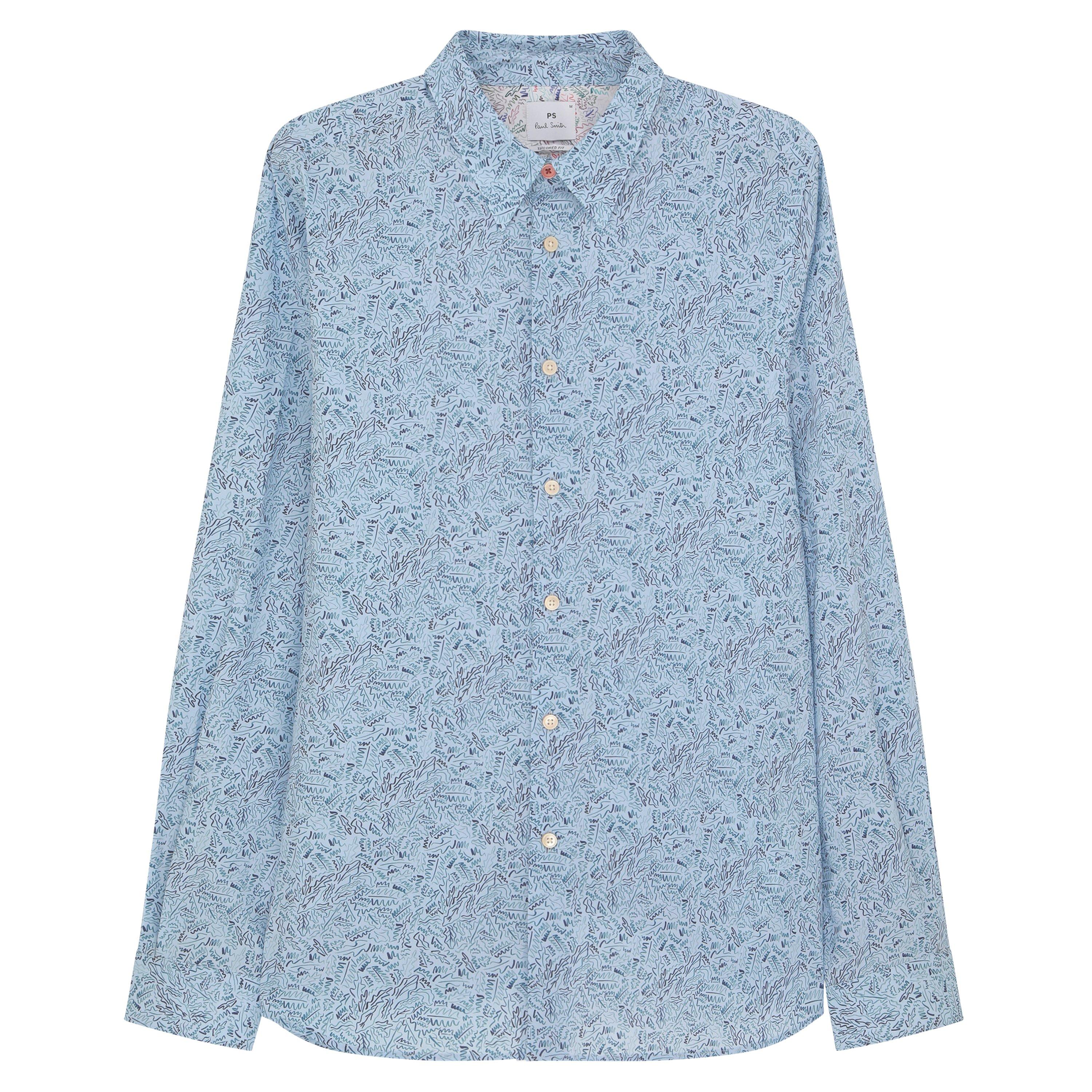 Ps Paul Smith Men's Long Sleeve Patterned Tailored Fit Shirt - Blue 40 - M