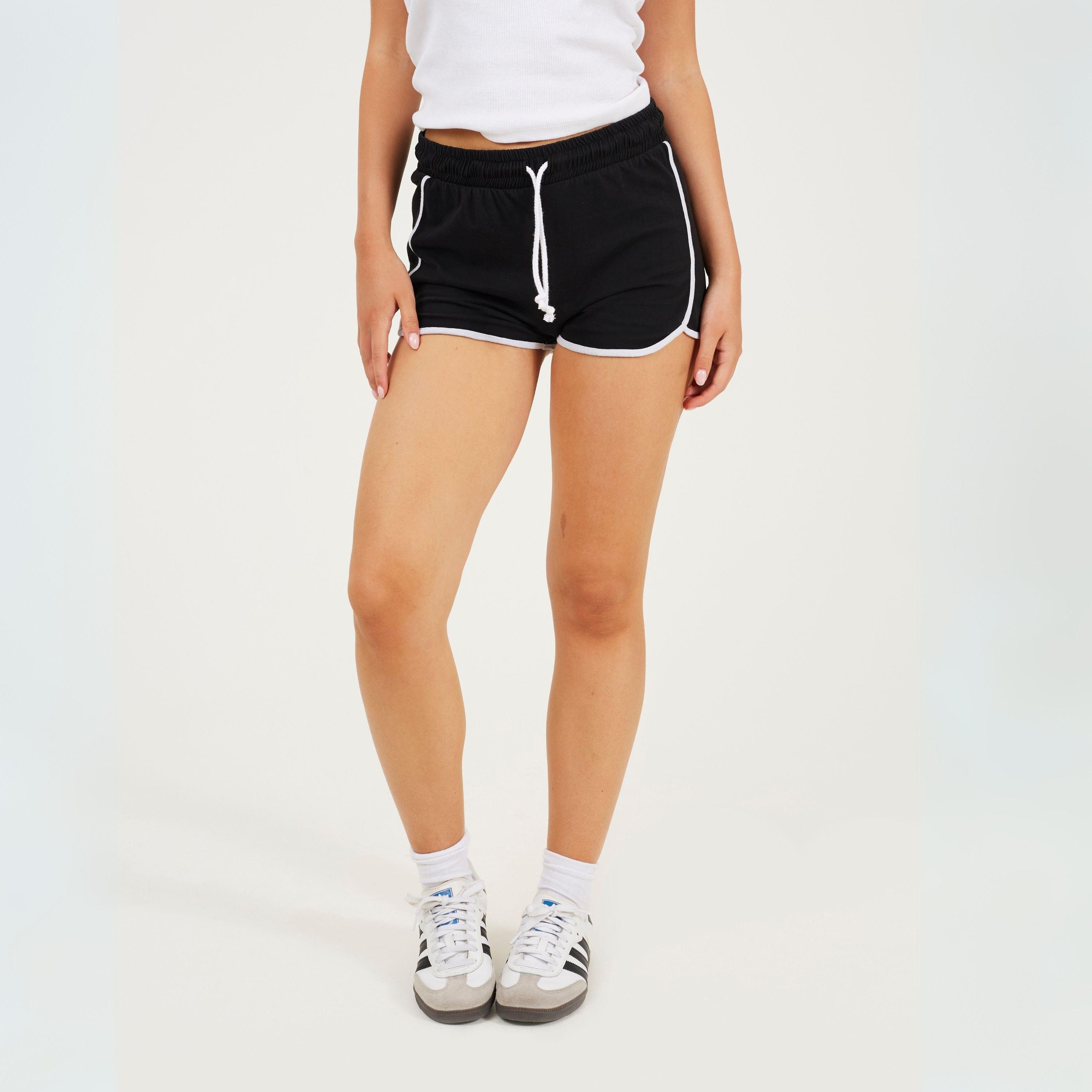Black/ White - Brave Soul - Womens Running Shorts with Contrast Binding - 1