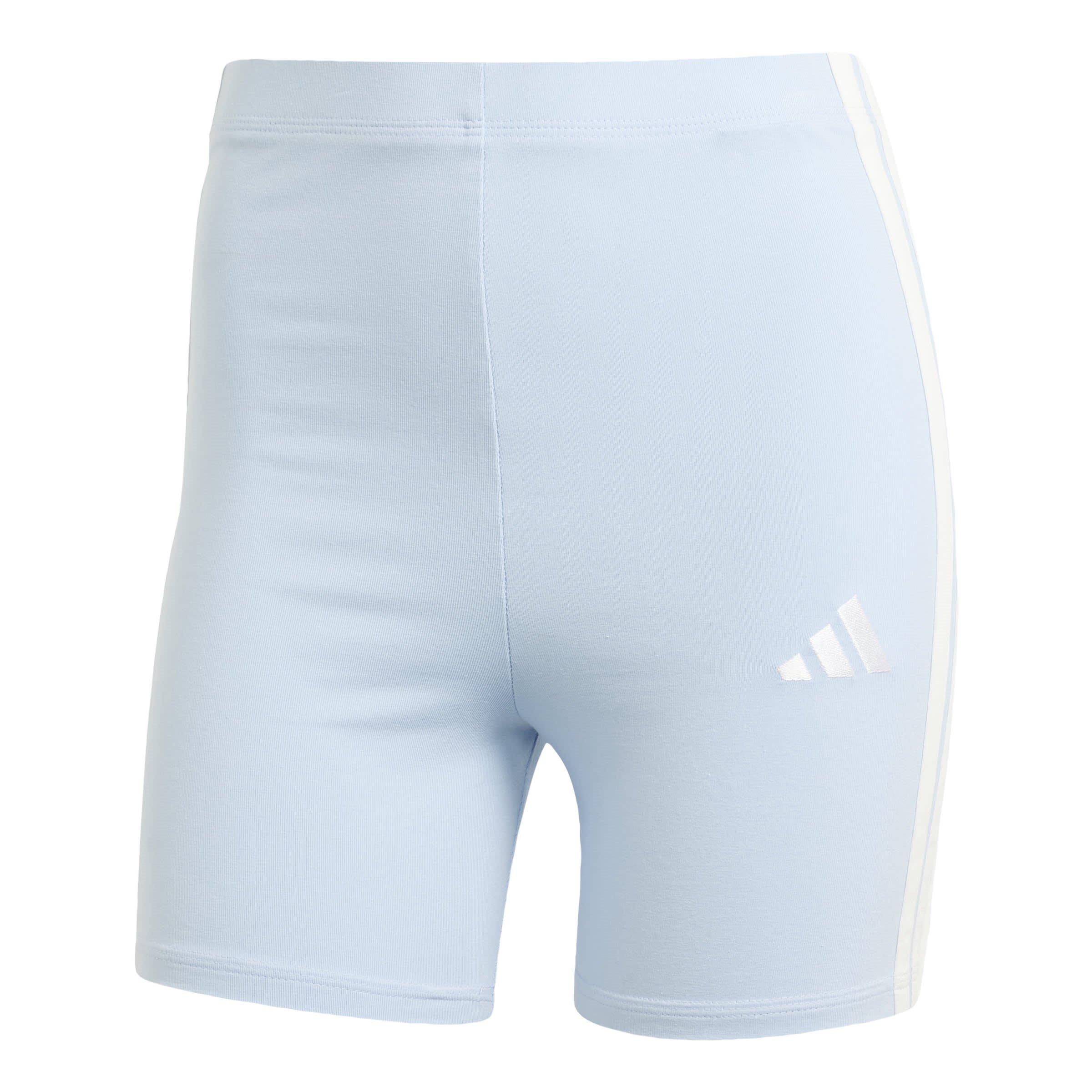 Adidas Women's Essentials 3 Stripe Biker Shorts - Glow Blue - L (16-18)
