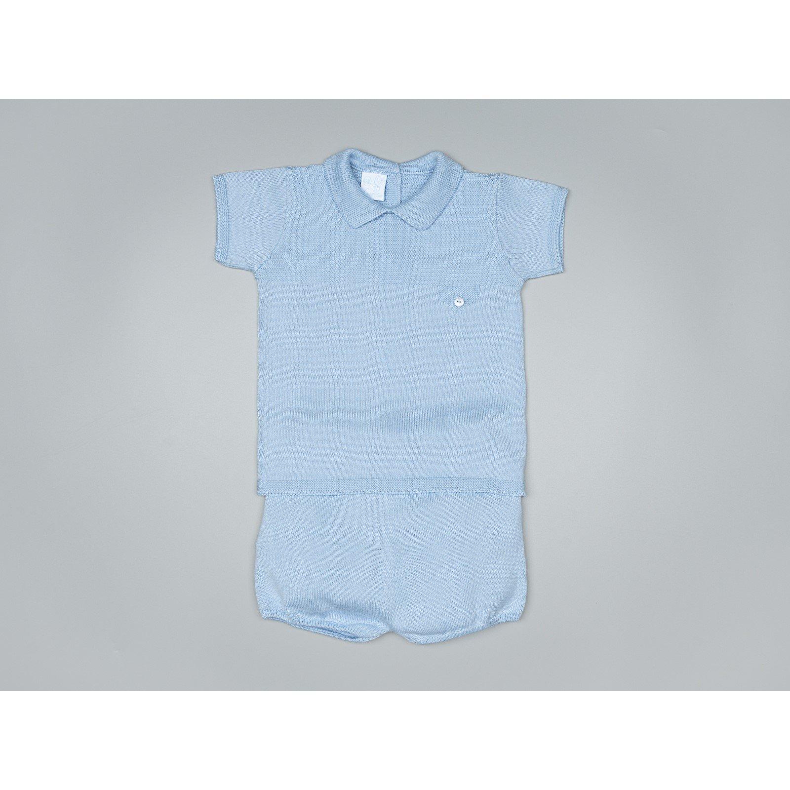 Powder Blue L - Artesania Granlei - Kids' Knitted Polo Shirt and Shorts Set