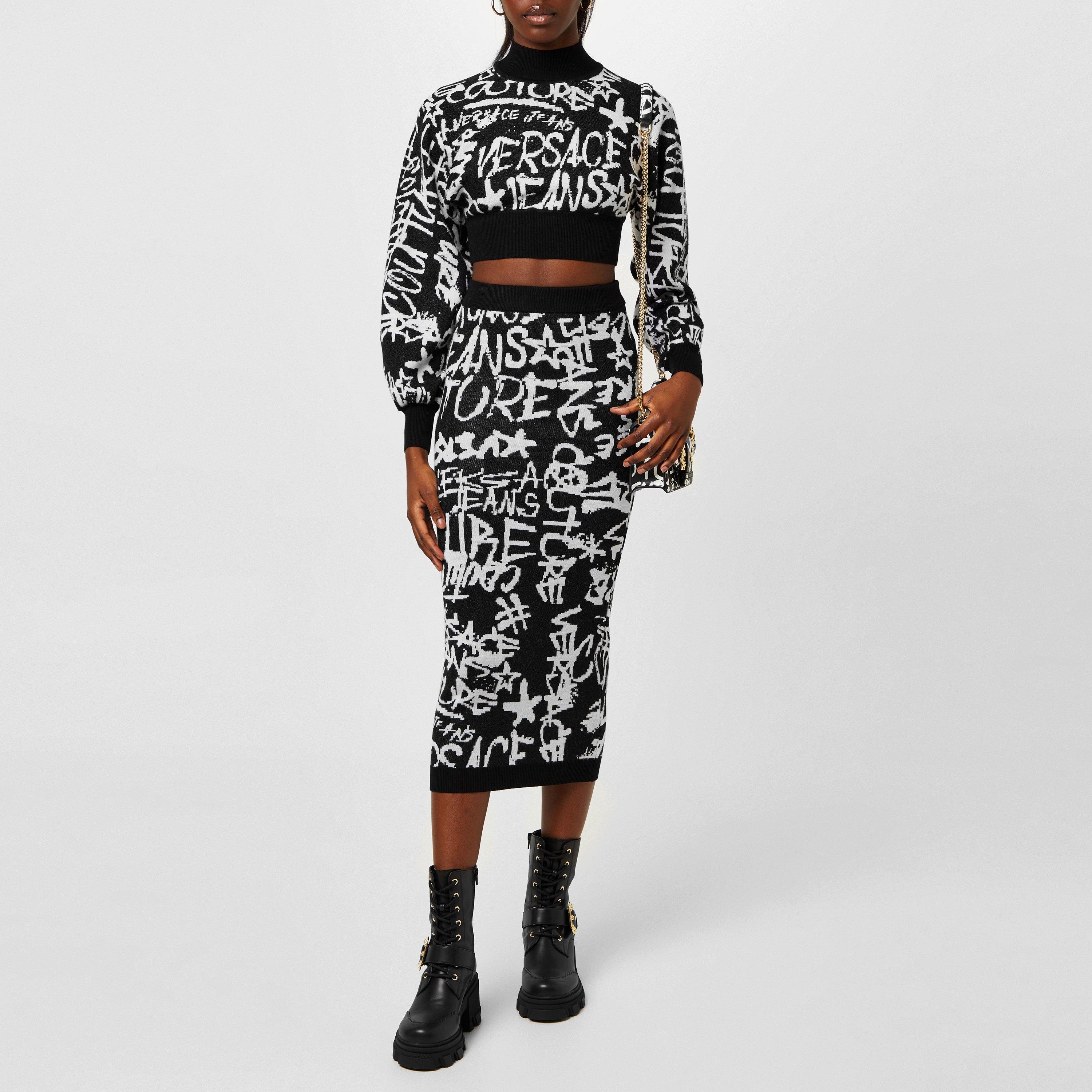 Black/White - Versace Jeans Couture - Graffiti Midi Skirt - 2