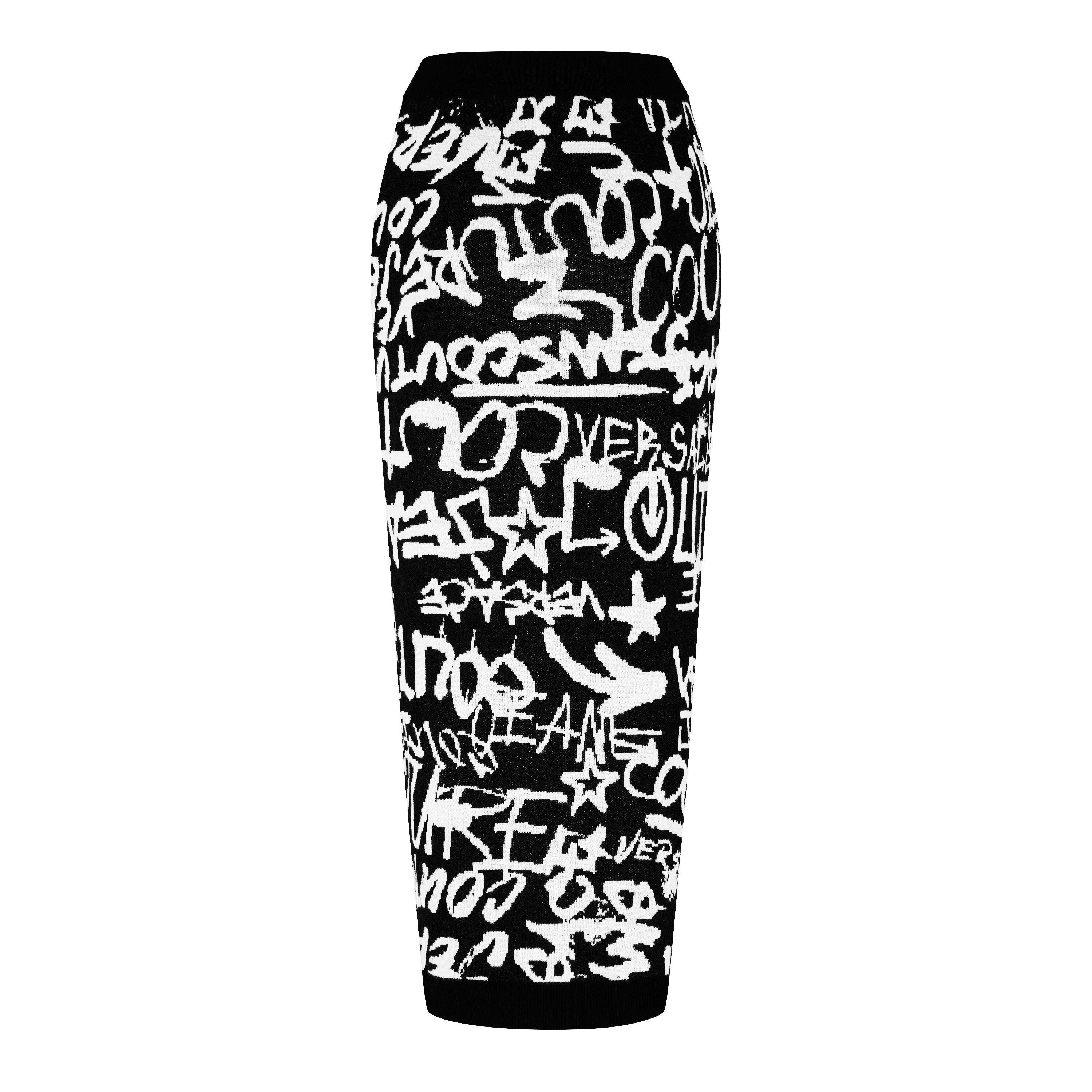 Black/White - Versace Jeans Couture - Graffiti Midi Skirt - 5