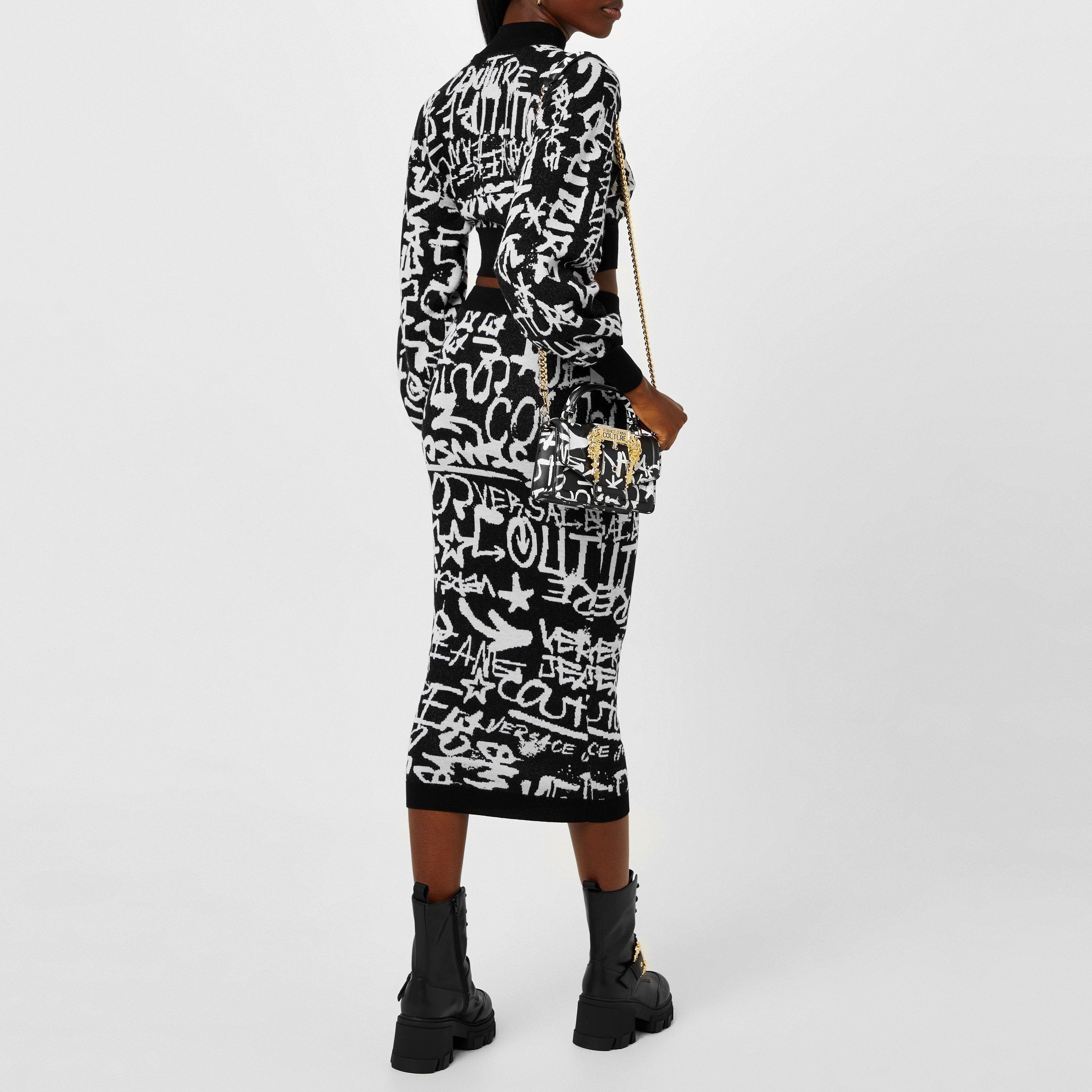 Black/White - Versace Jeans Couture - Graffiti Midi Skirt - 3