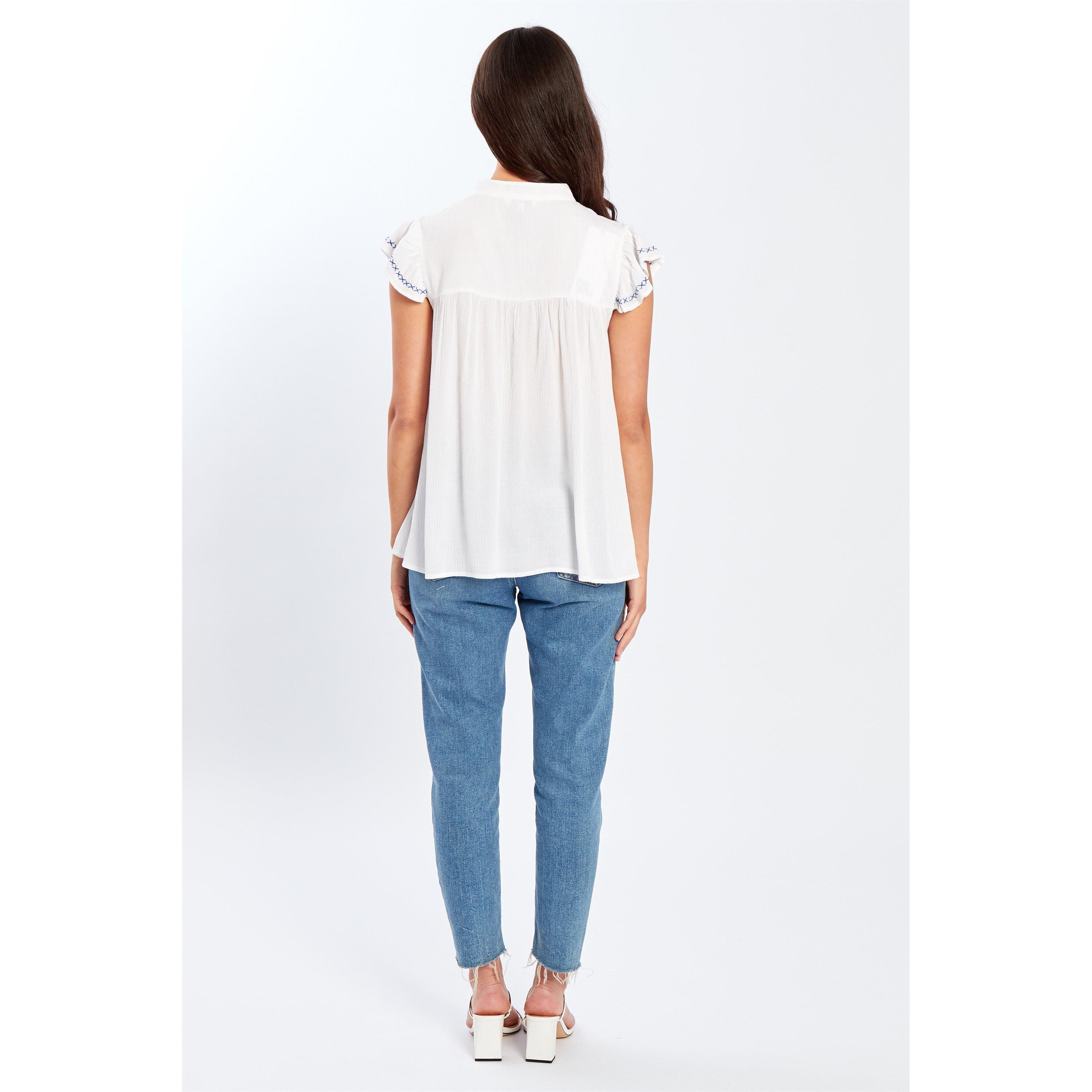 White - Be You - Embroidered Crinkle Blouse Womens - 2