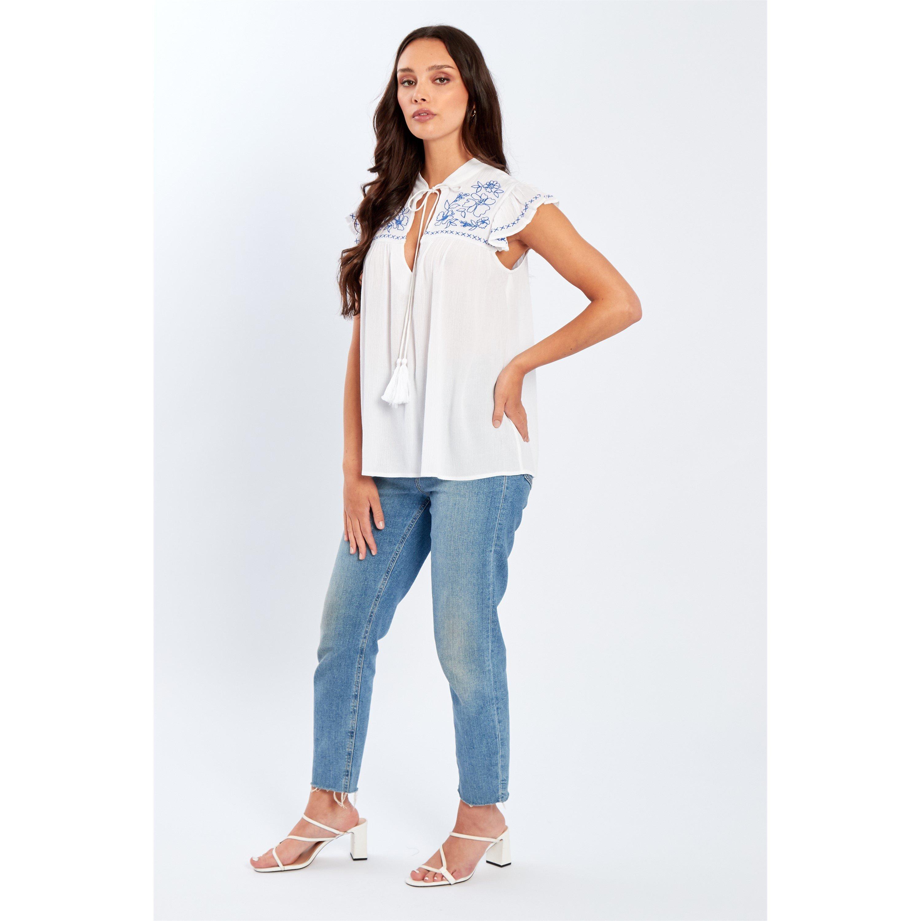 White - Be You - Embroidered Crinkle Blouse Womens - 3