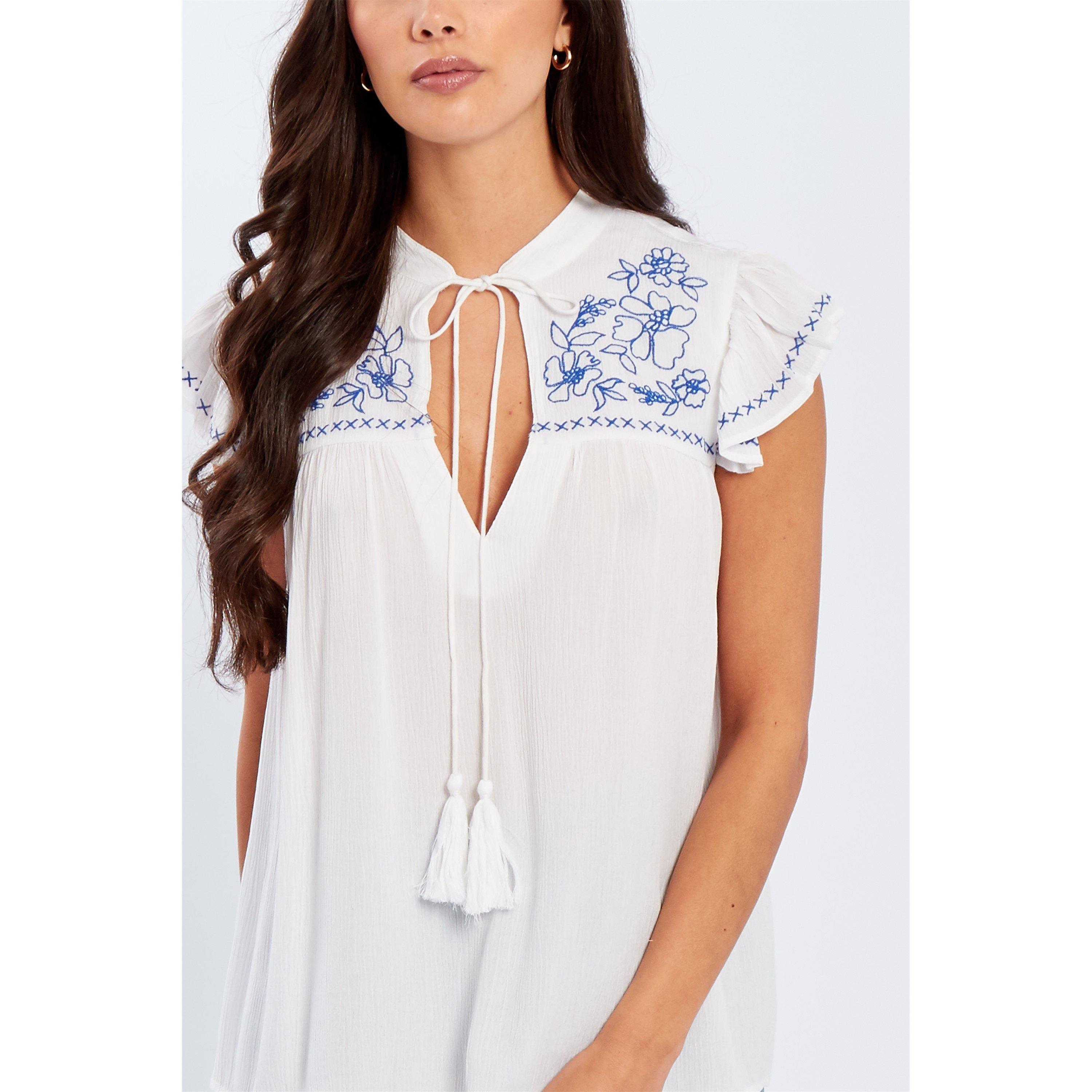 White - Be You - Embroidered Crinkle Blouse Womens - 4