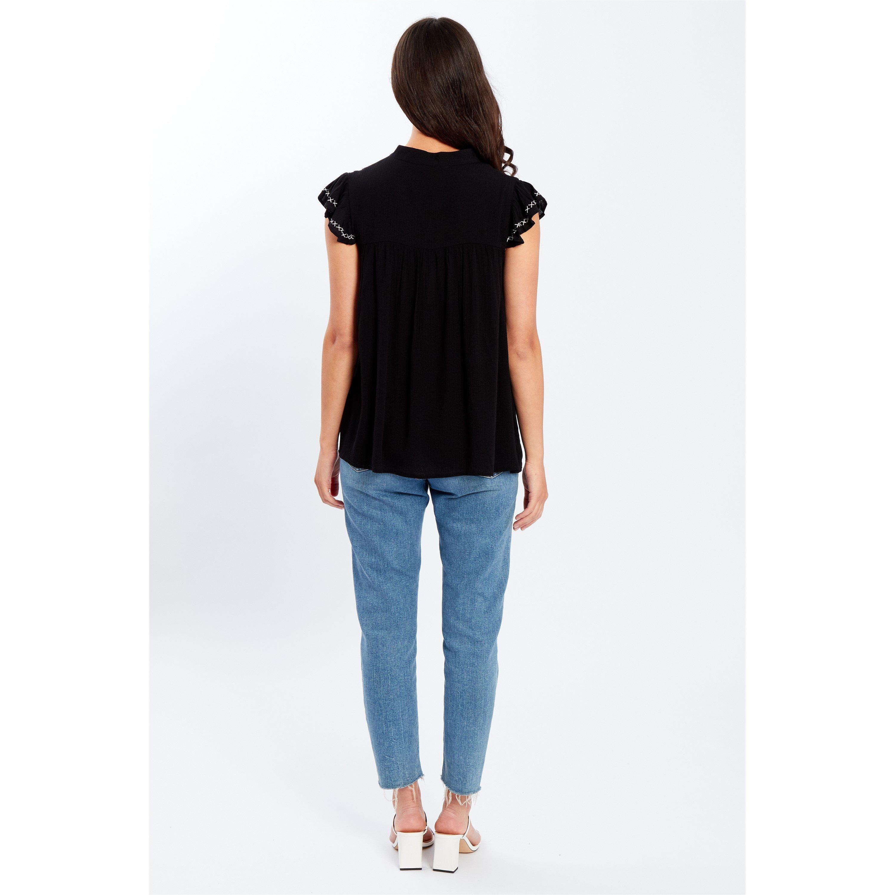 Black - Be You - Embroidered Crinkle Blouse Womens - 2