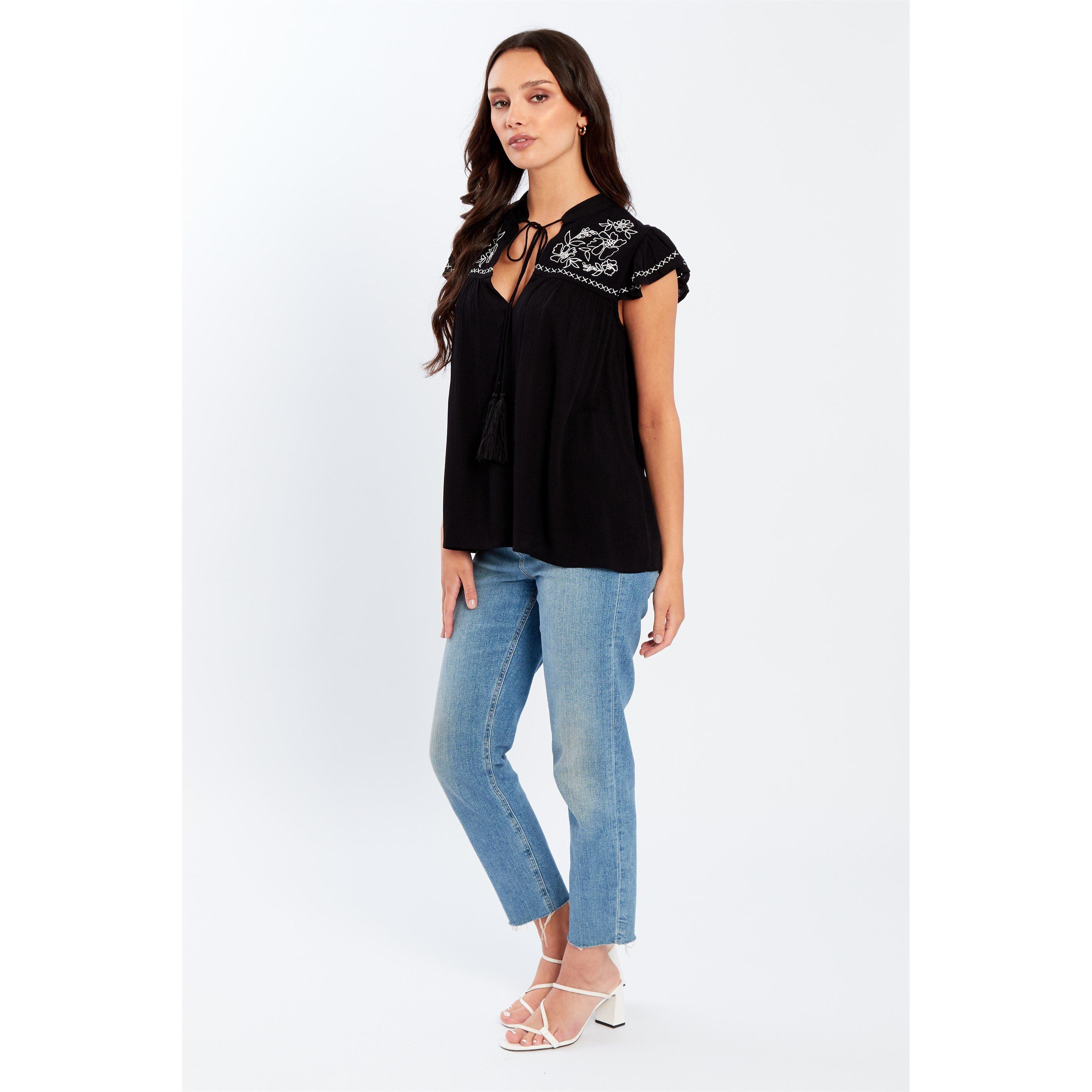 Black - Be You - Embroidered Crinkle Blouse Womens - 3
