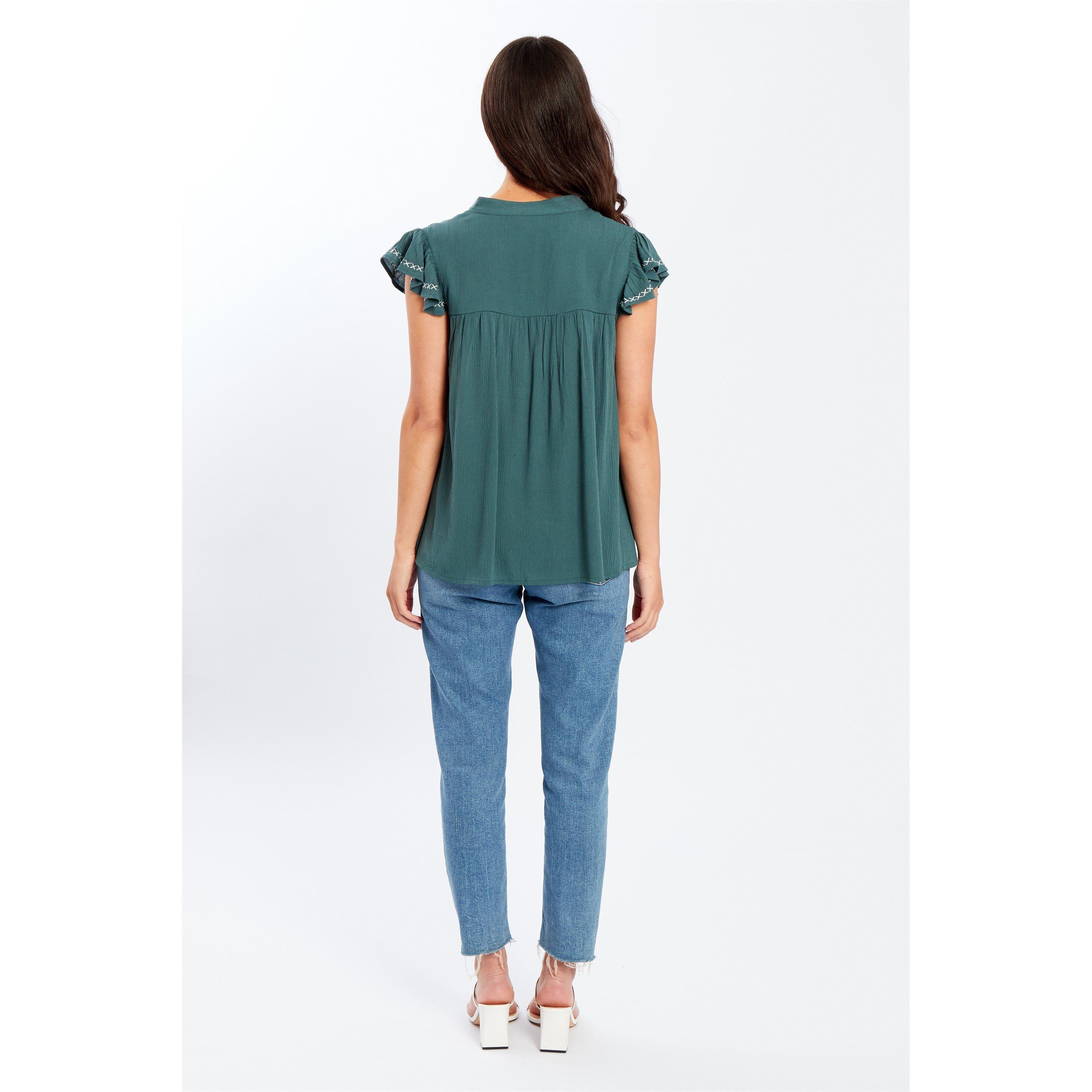 Grün - Be You - Embroidered Crinkle Blouse Womens - 2