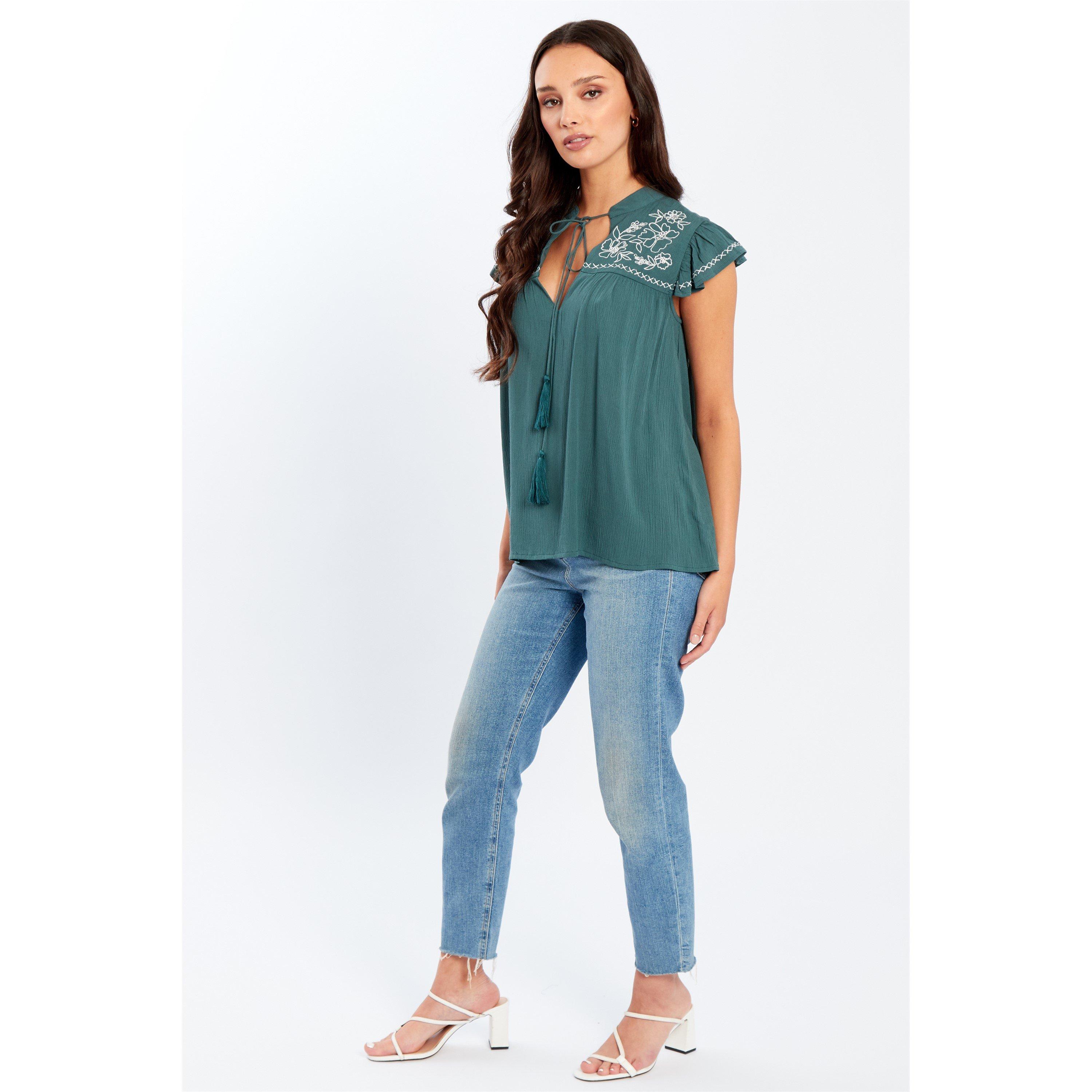 Grün - Be You - Embroidered Crinkle Blouse Womens - 3