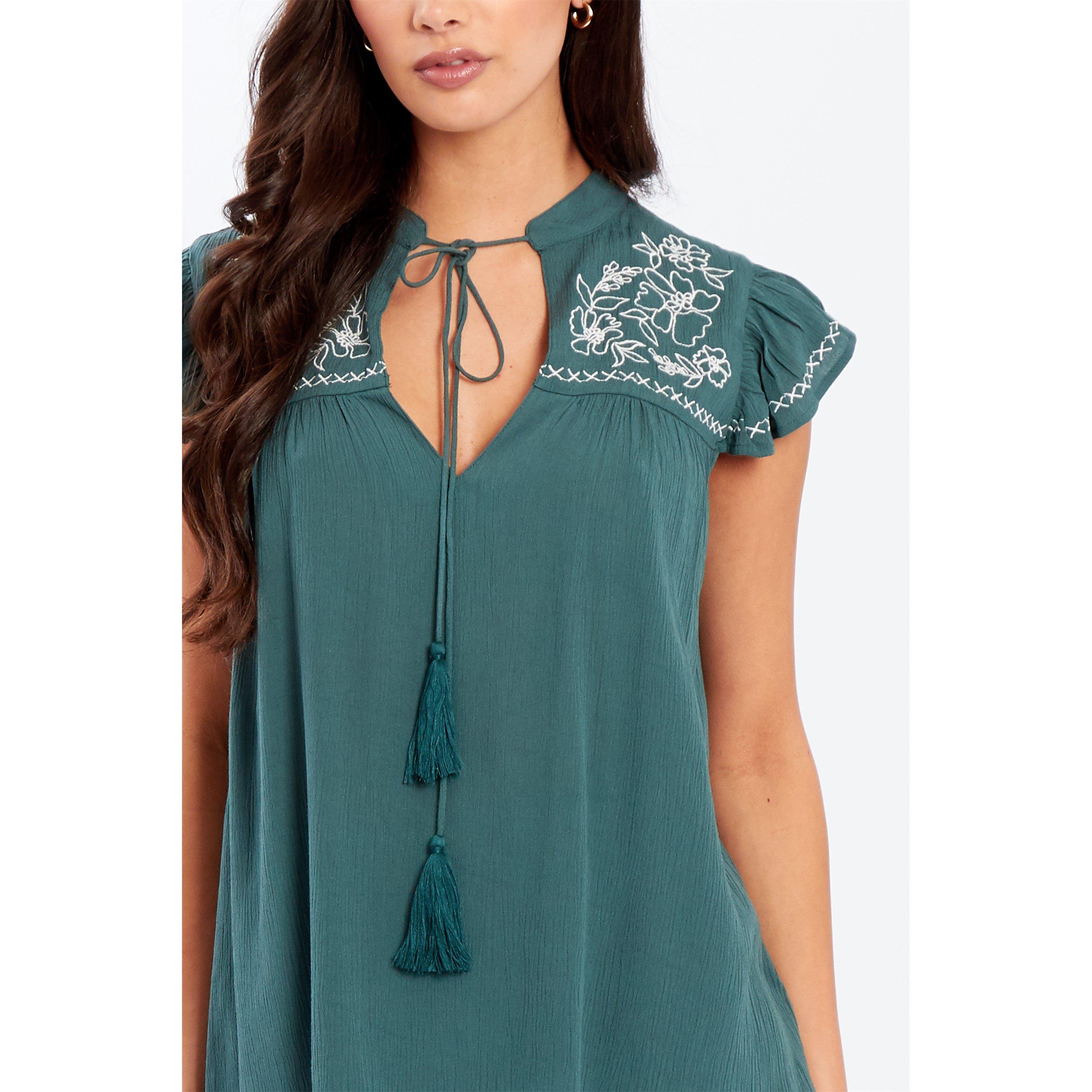 Grün - Be You - Embroidered Crinkle Blouse Womens - 4