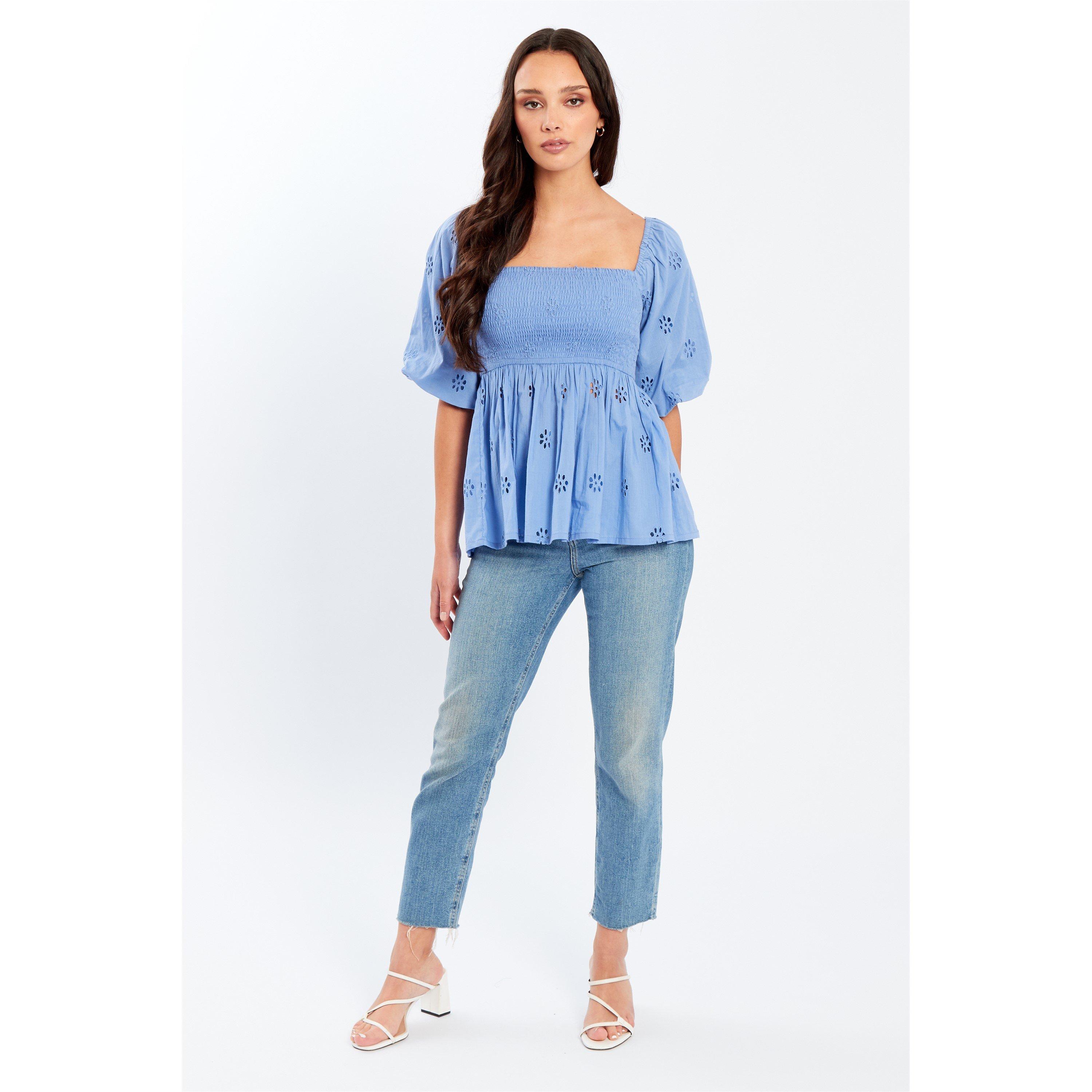 Azul - Be You - Women's Broderie Square Neck Short-Sleeve Blouse - 1