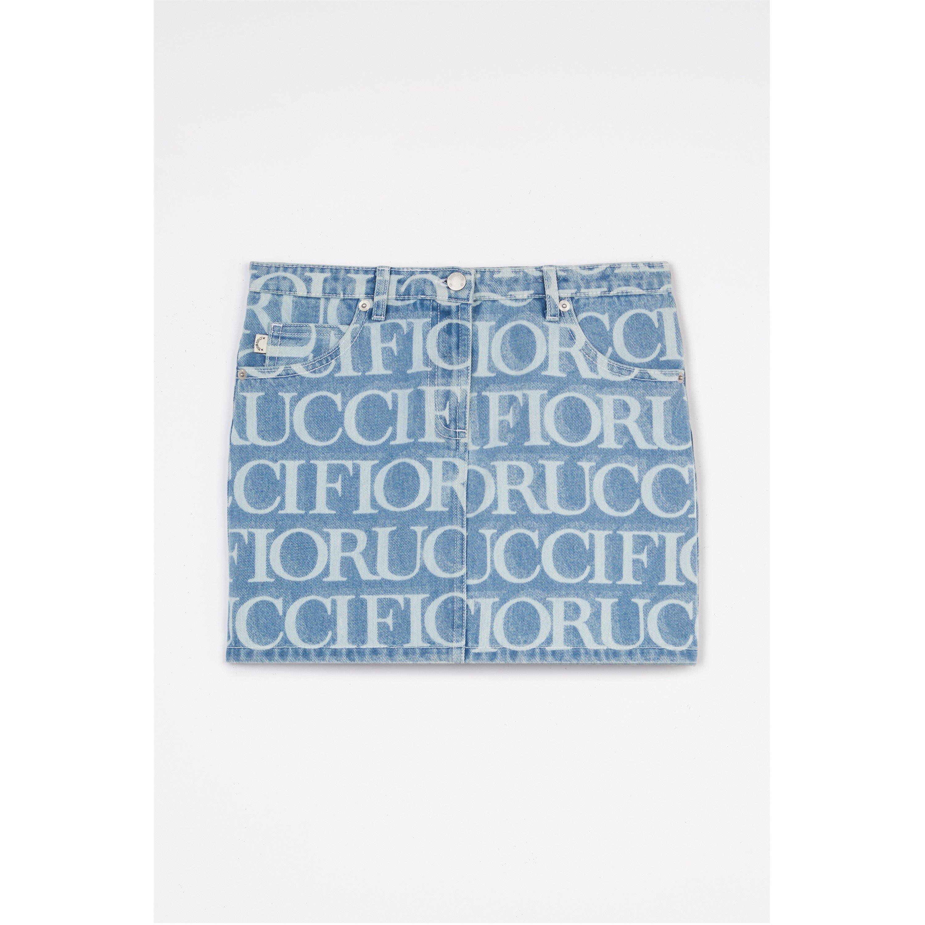 Monogram - Fiorucci - Monogram-Pattern Brand-Patch -Denim Mini Skirt. - 5