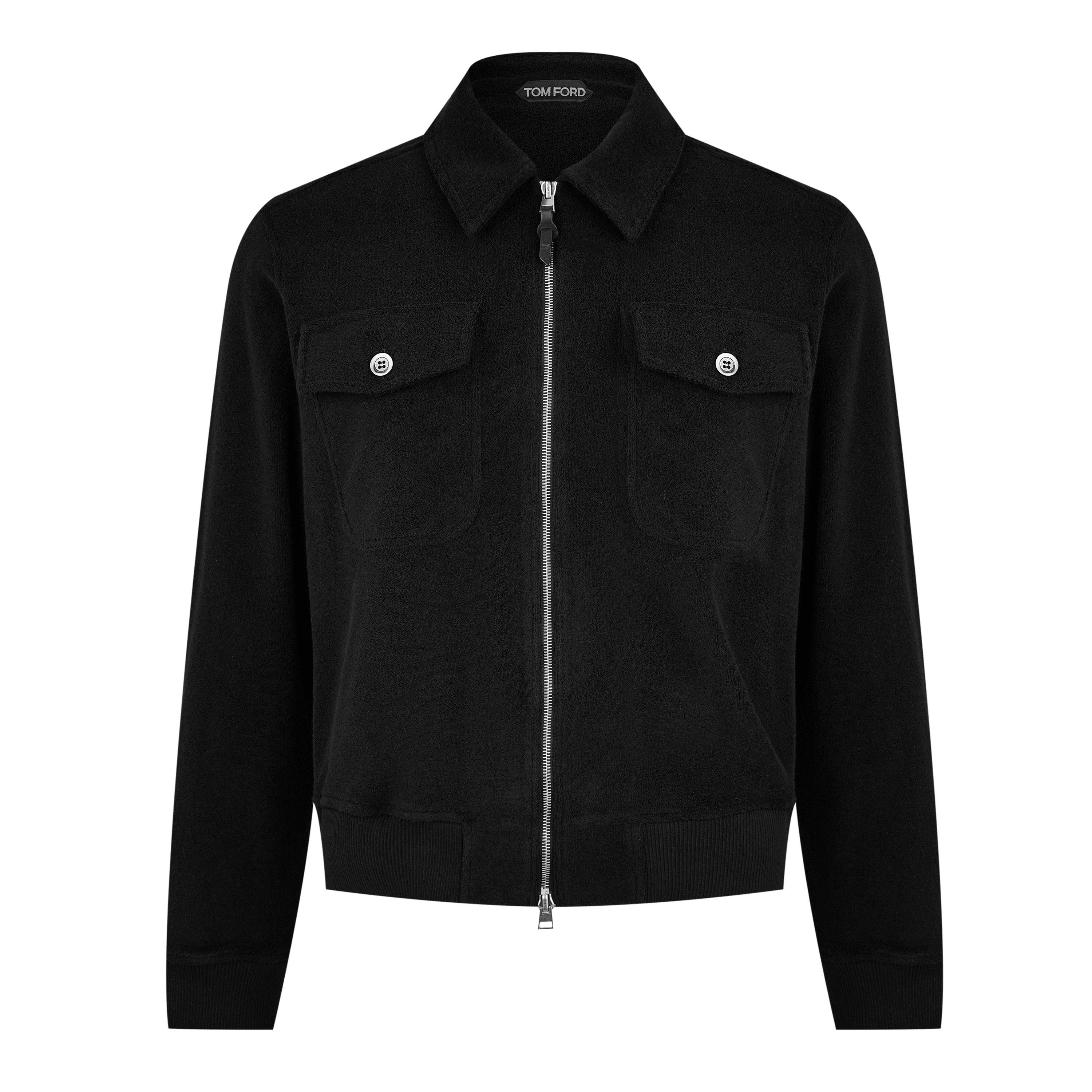 Black - Tom Ford - Men's Towling Shirt Leather Long Sleeve Bomber Jacket - 5