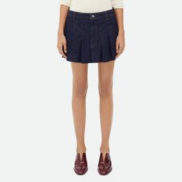 Bottega Veneta Pleated Denim Mini Skirt