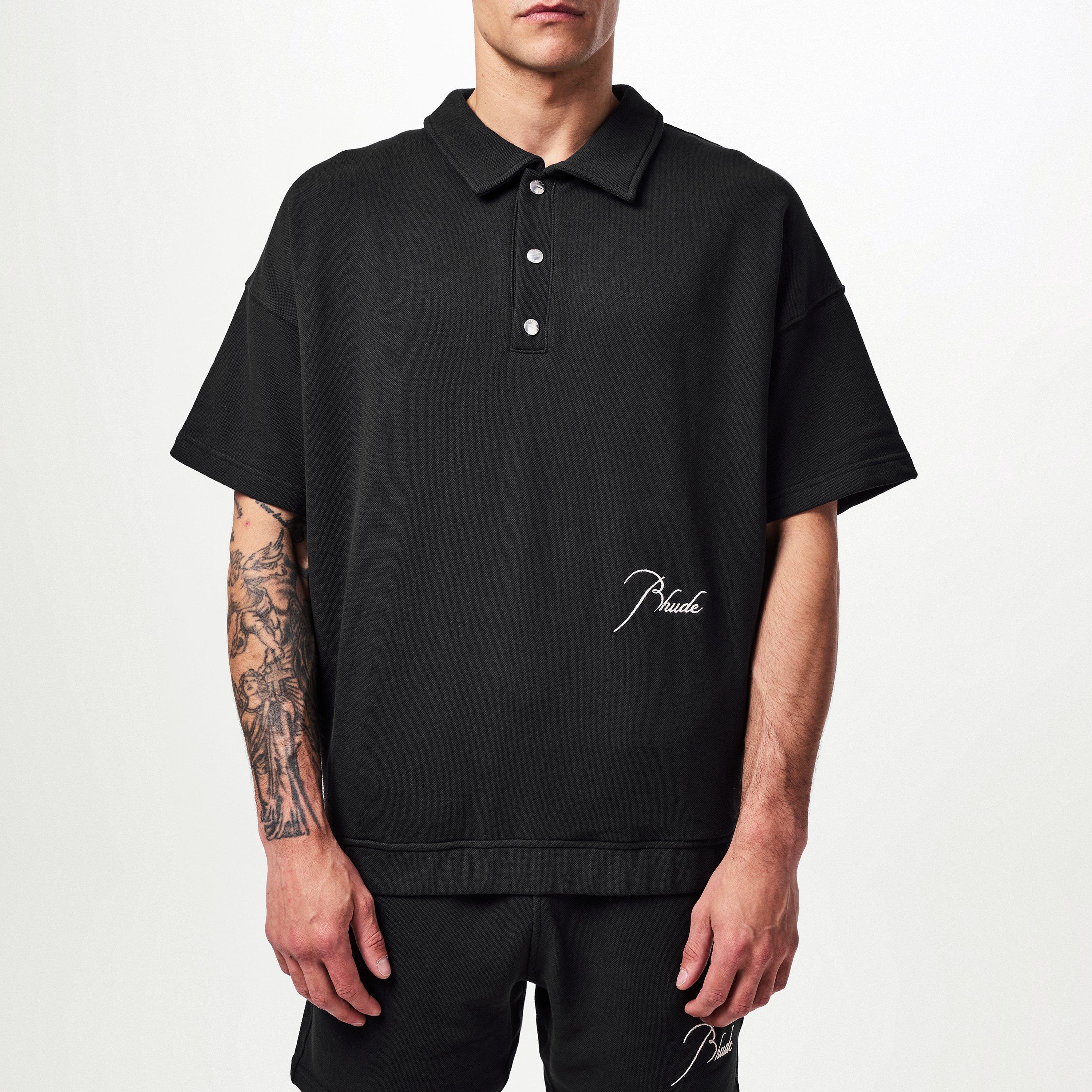 Black 0372 - Rhude - Men's Pique Short-Sleeve Plain Shirt - 3