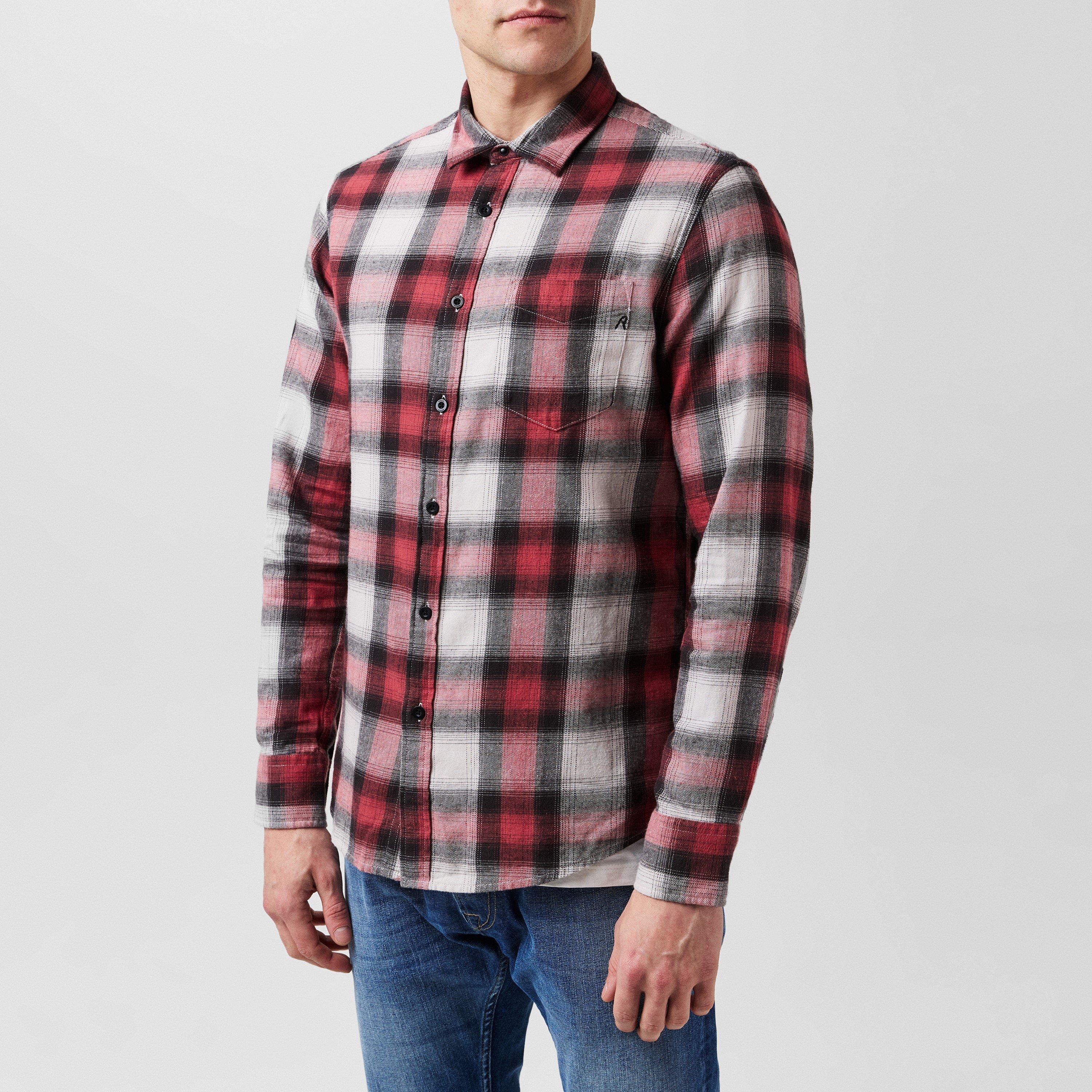 Replay Men's Chequered Long Sleeve Patterned Shirt - 702 Red - XL