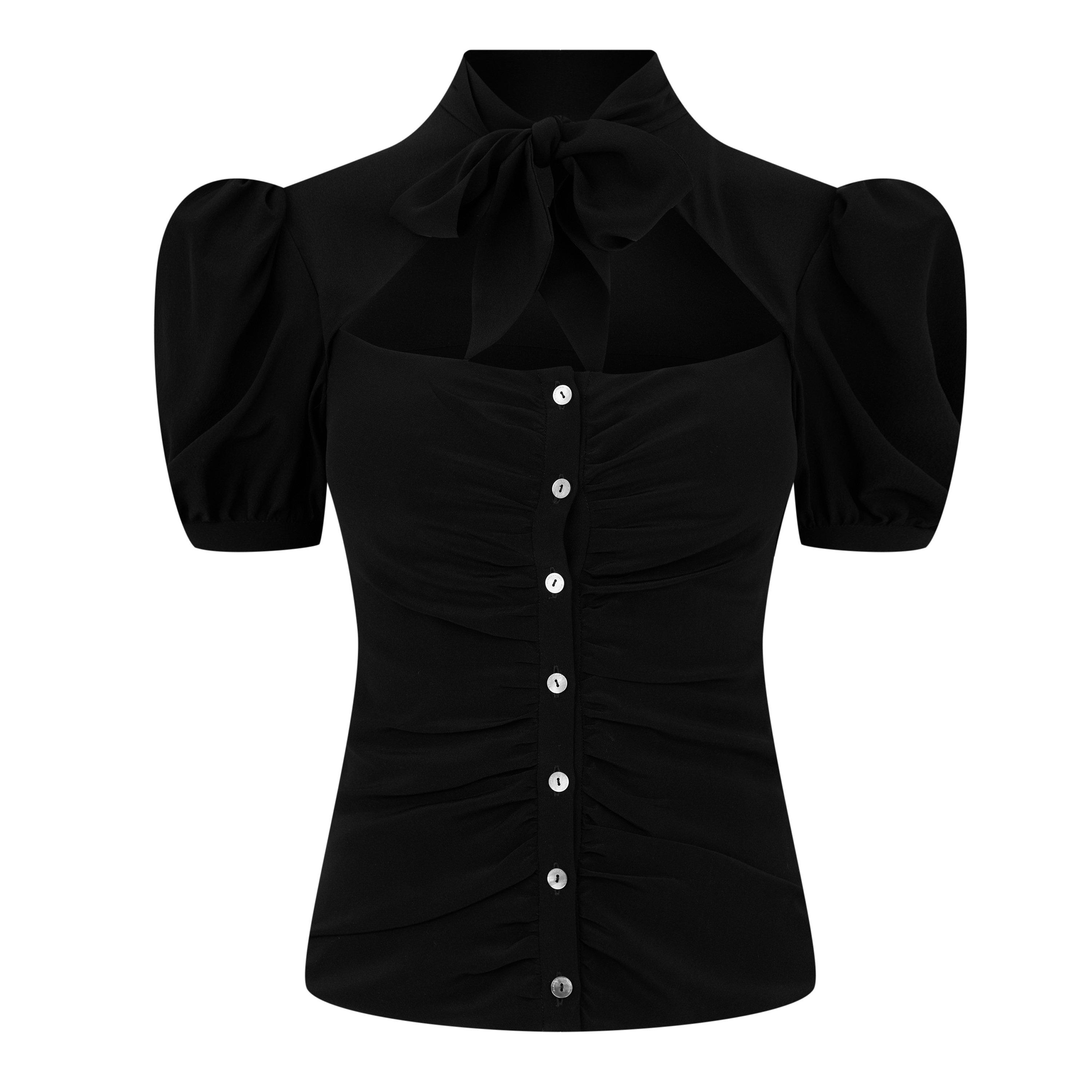 Black - Alessandra Rich - Draped Bow Blouse - 5