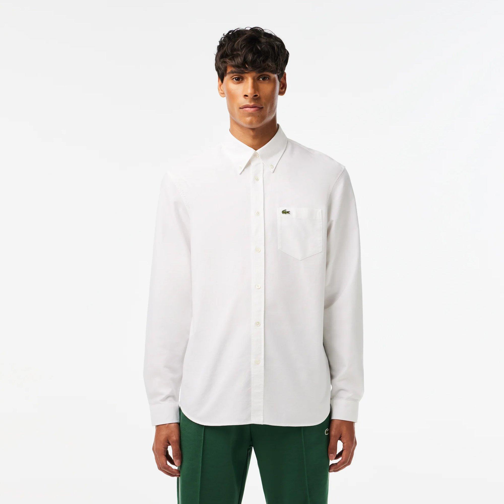 WHITE - Lacoste - Mens Long Sleeved Oxford Cotton Shirt - 4