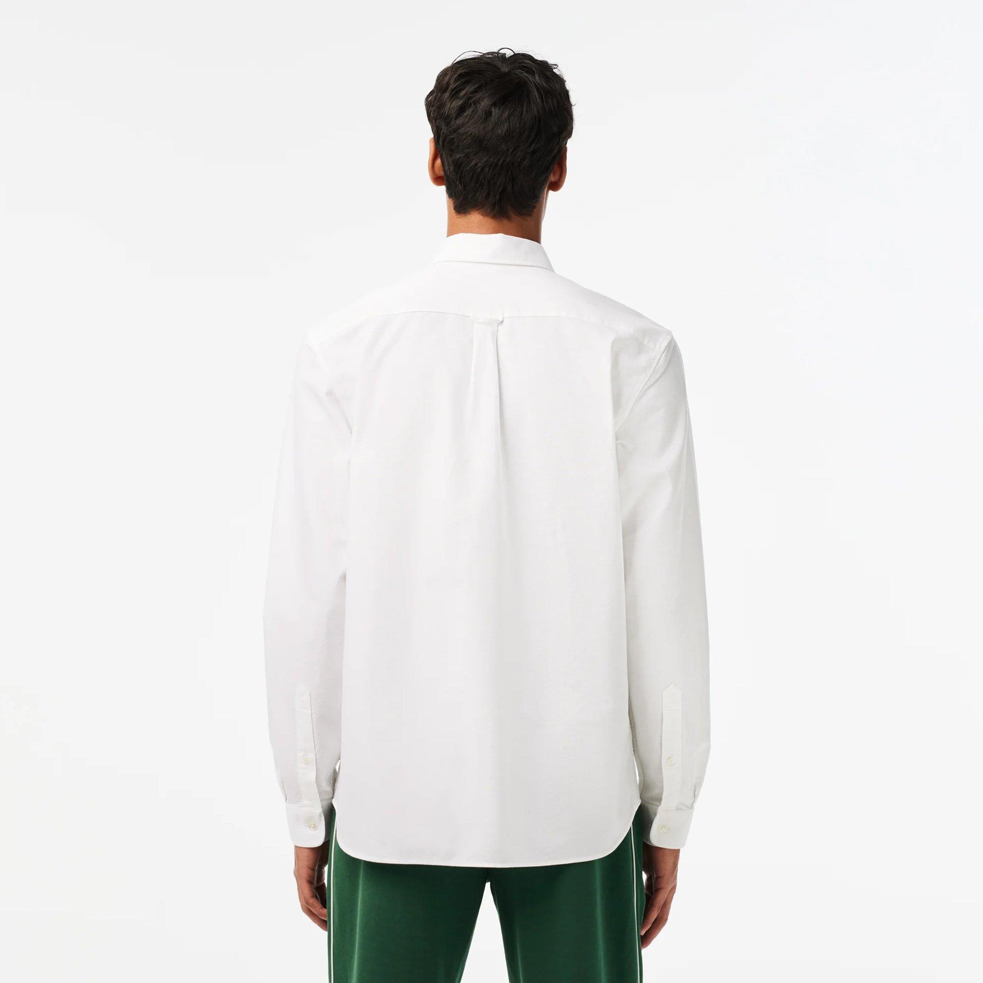 WHITE - Lacoste - Mens Long Sleeved Oxford Cotton Shirt - 5
