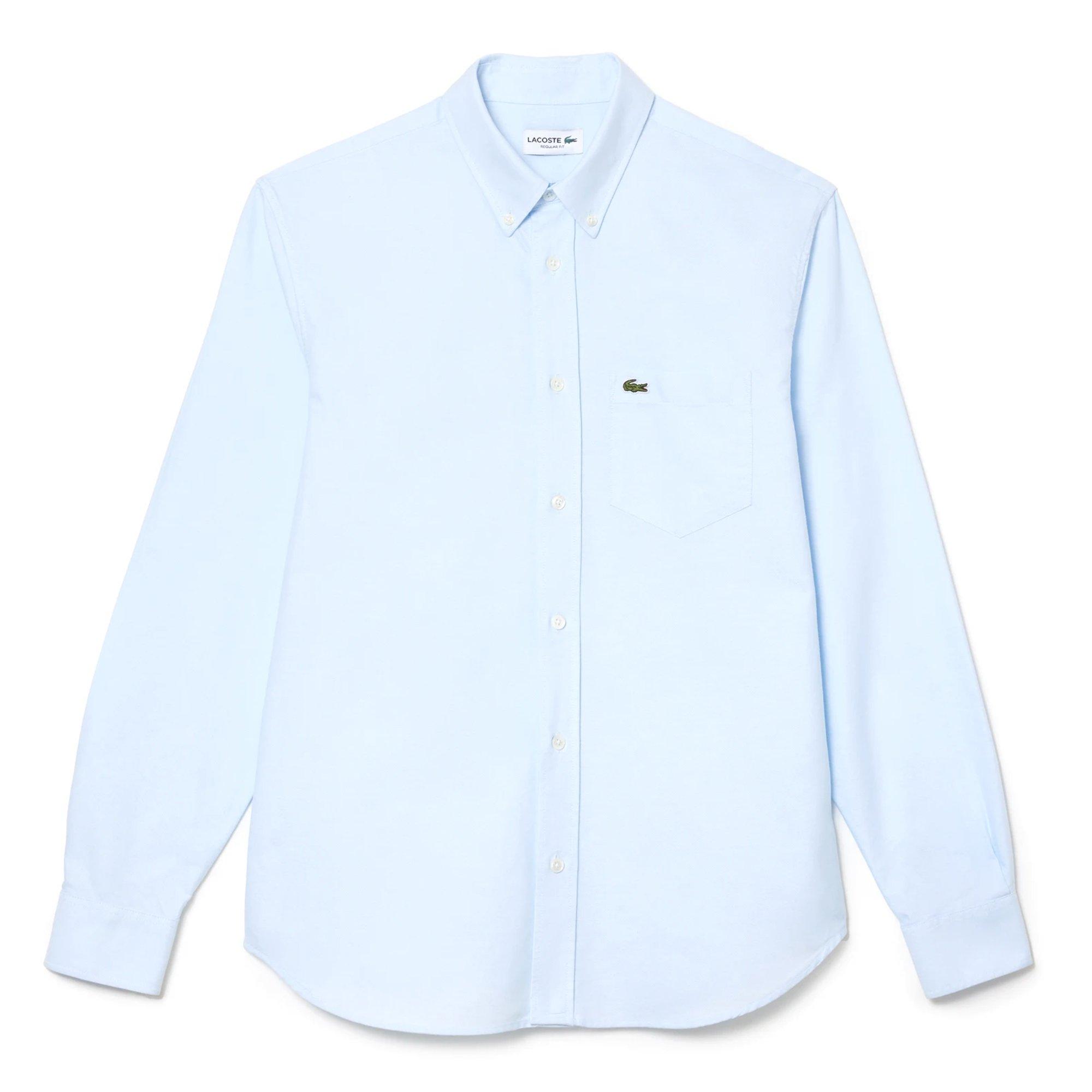 WHITE/BLUE - Lacoste - Mens Long Sleeved Oxford Cotton Shirt - 1