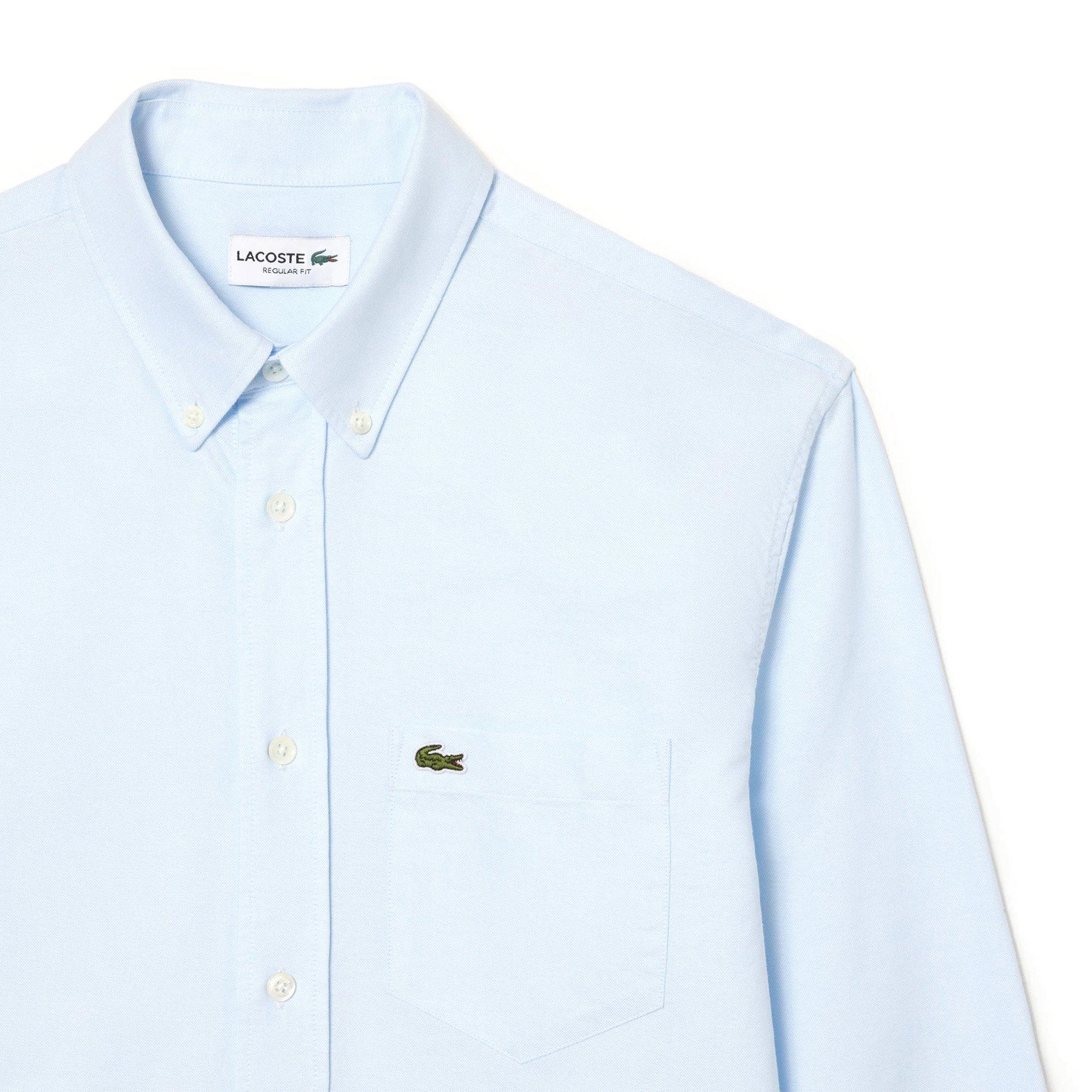 WHITE/BLUE - Lacoste - Mens Long Sleeved Oxford Cotton Shirt - 2