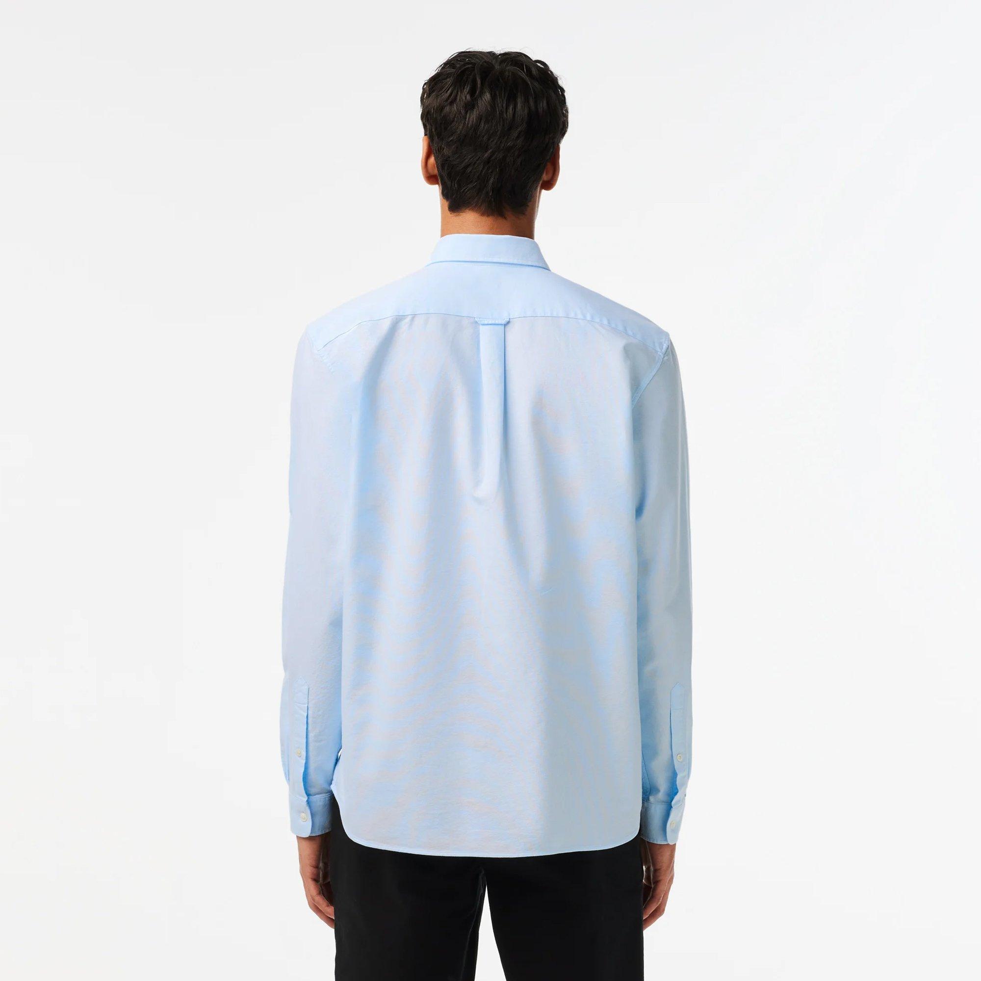 WHITE/BLUE - Lacoste - Mens Long Sleeved Oxford Cotton Shirt - 5