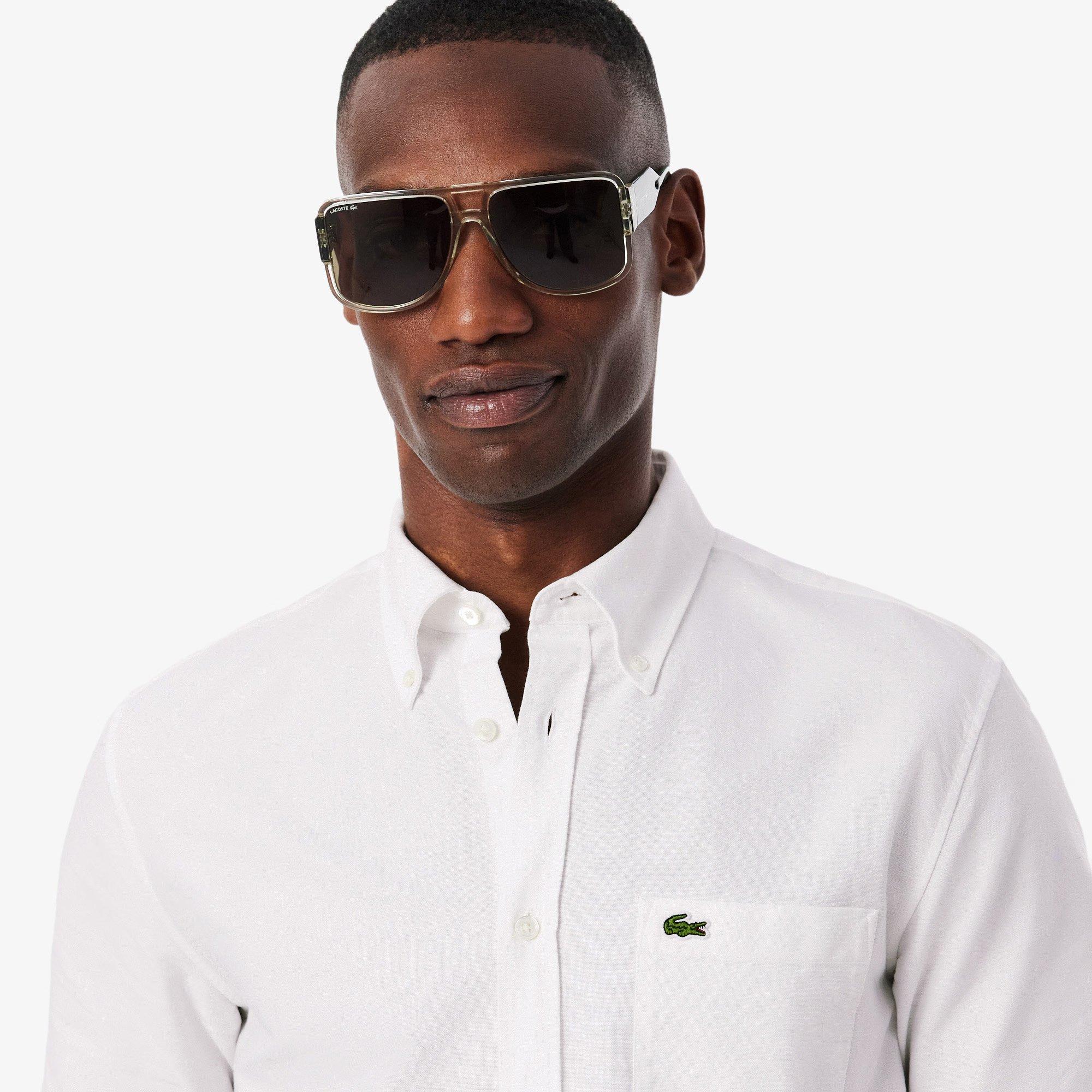 WHITE - Lacoste - Mens Regular Fit Short Sleeved Oxford Shirt - 3