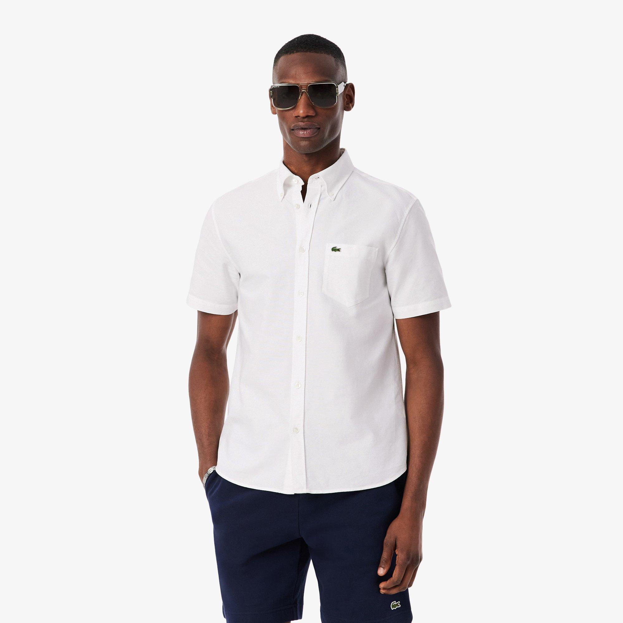 WHITE - Lacoste - Mens Regular Fit Short Sleeved Oxford Shirt - 4