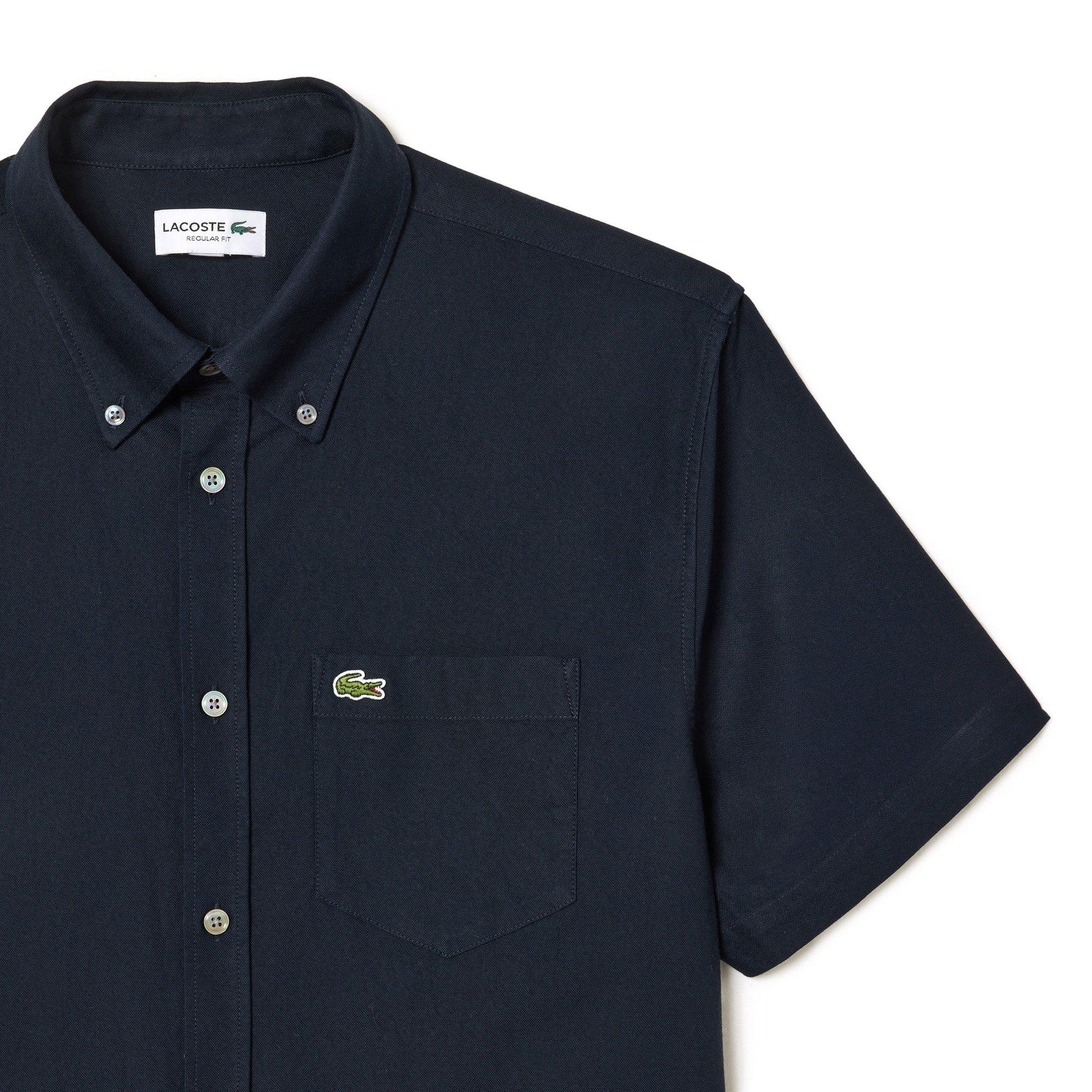 NAVY BLUE - Lacoste - Mens Regular Fit Short Sleeved Oxford Shirt - 2