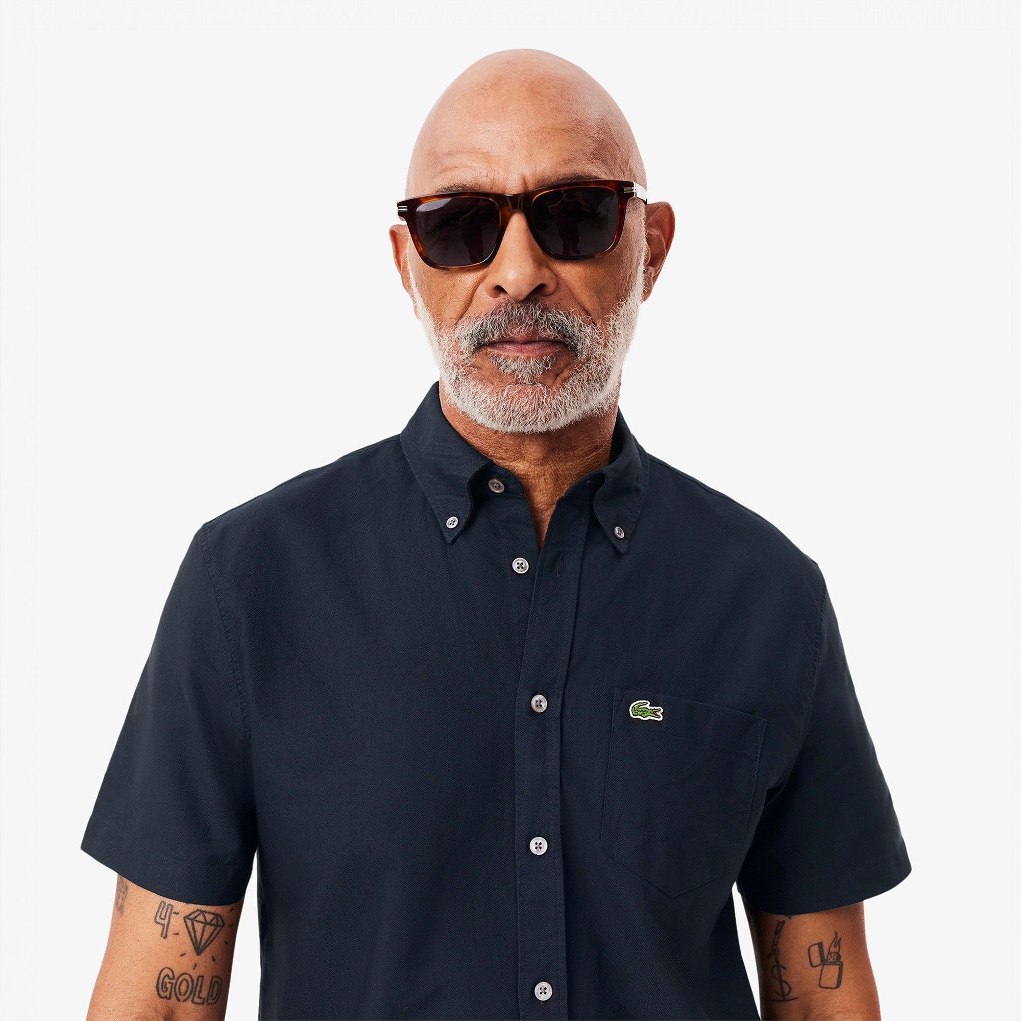 NAVY BLUE - Lacoste - Mens Regular Fit Short Sleeved Oxford Shirt - 3