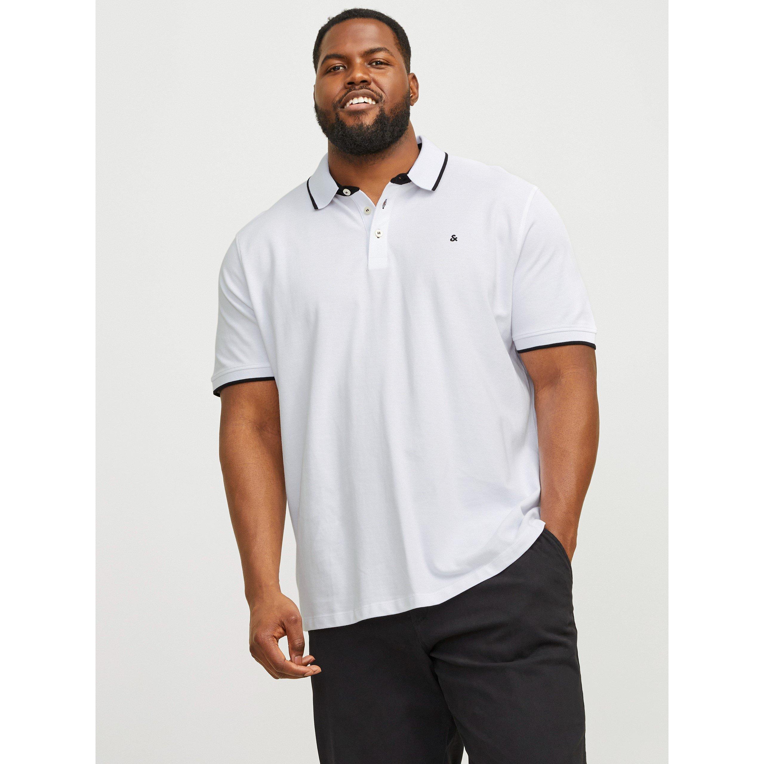 Hvid - Jack and Jones - Jack+ Paulos Tipped Pique Short Sleeve Polo Shirt Mens Plus Size - 7