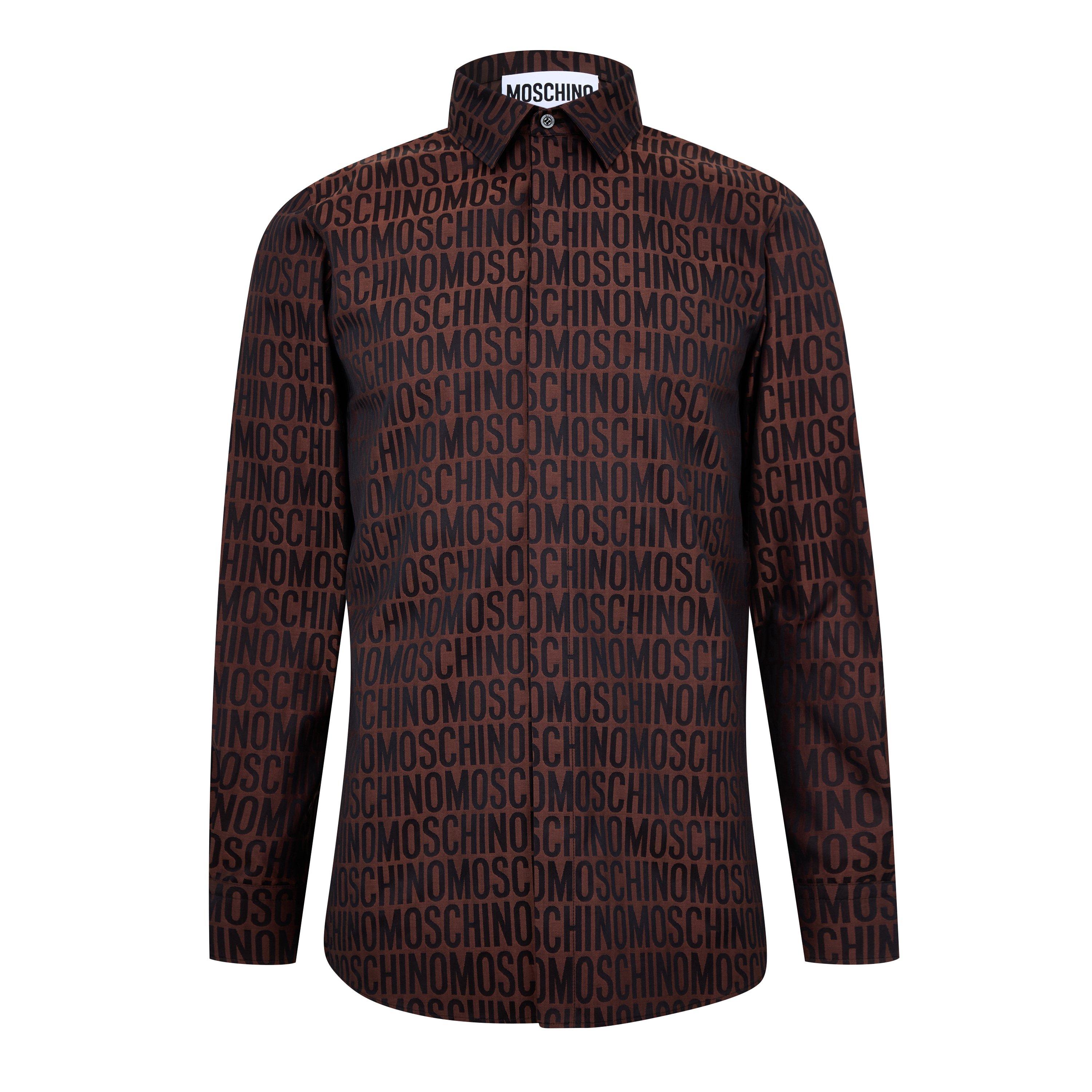 Fantasy Brown - Moschino - Men's Logo Print Poplin Long-Sleeve Patterned Shirt - 5