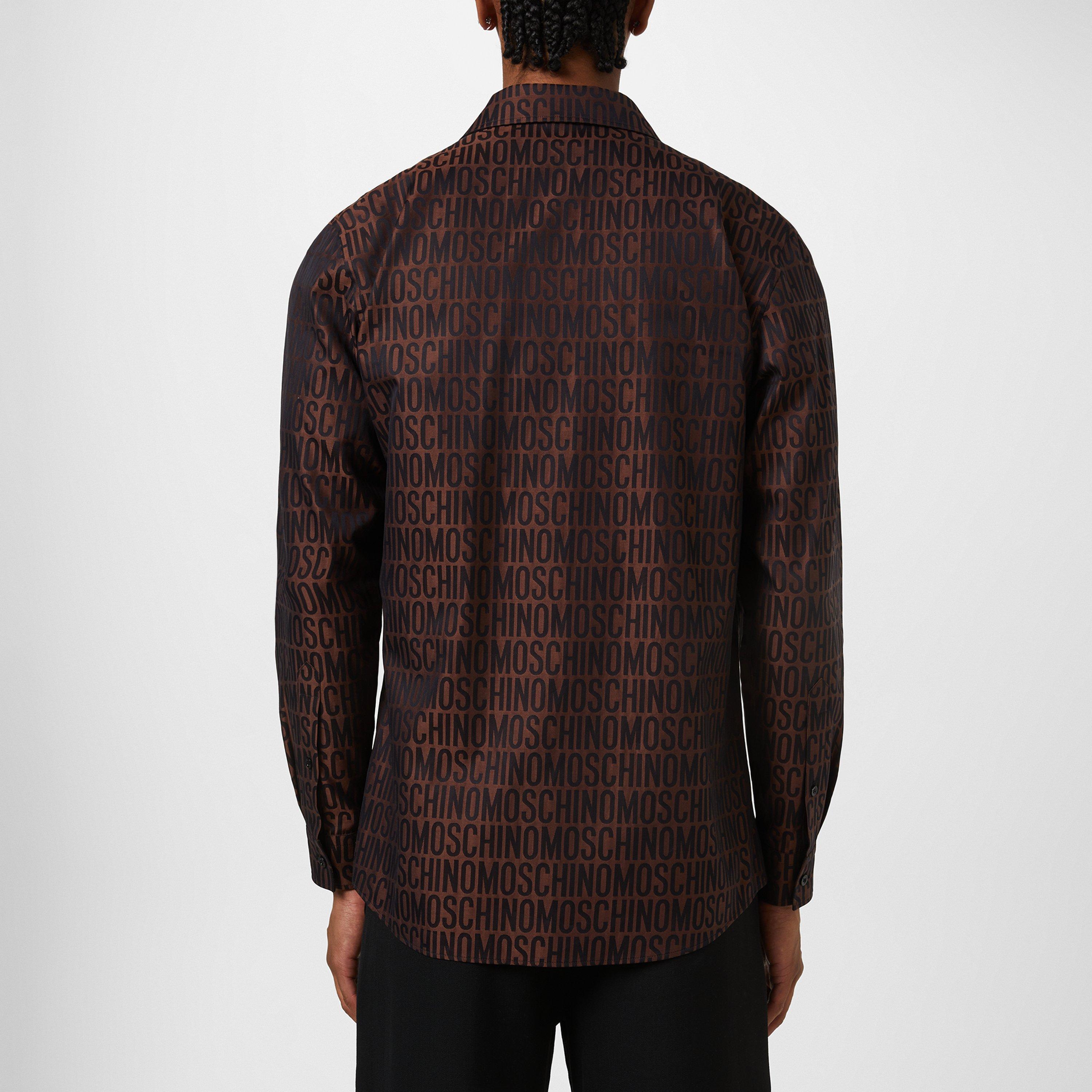 Fantasy Brown - Moschino - Men's Logo Print Poplin Long-Sleeve Patterned Shirt - 3