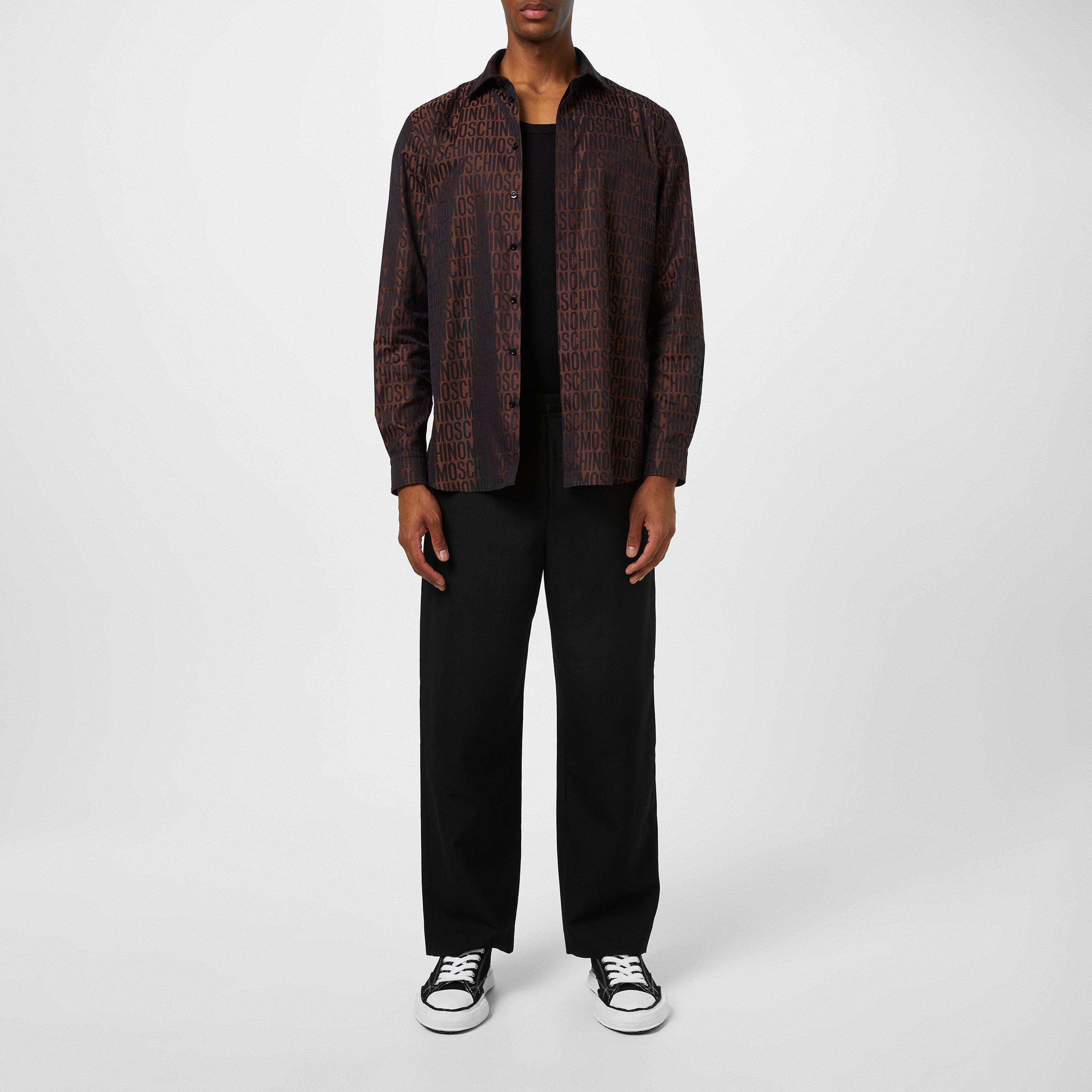 Fantasy Brown - Moschino - Men's Logo Print Poplin Long-Sleeve Patterned Shirt - 4