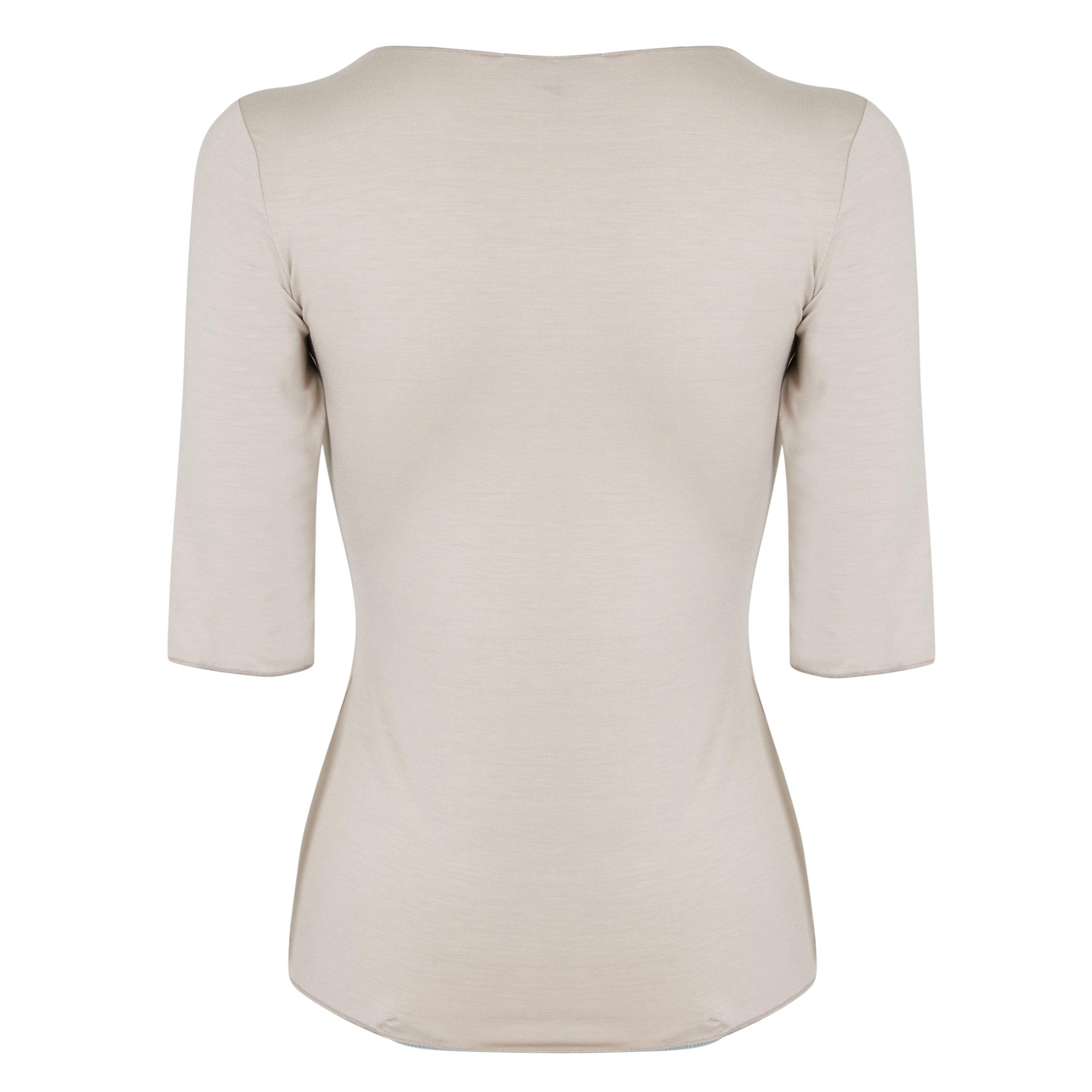 Beige - Emporio Armani - Women's V-Neck Short-Sleeve Blouse - 3